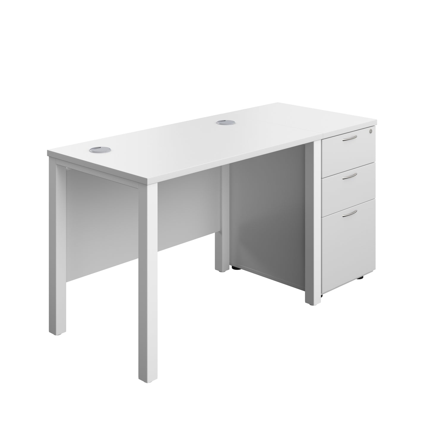Aztec|Goal Post Leg|Rectangular Desk with 3 Drawer Desk High Pedestal|1000x600|White-White
