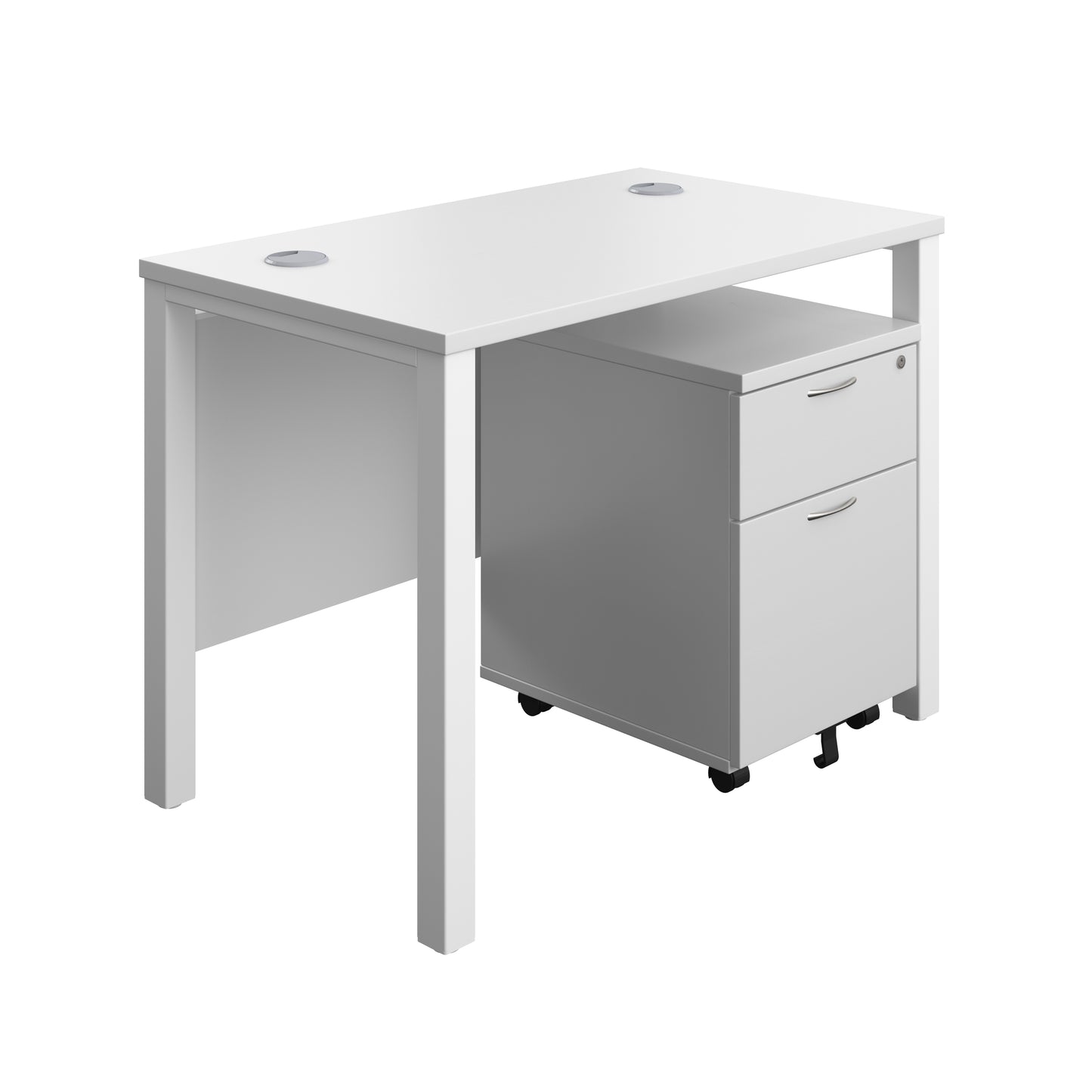 Aztec|Goal Post Leg|Rectangular Desk with 2 Drawer Mobile Pedestal|1000x600|White-White