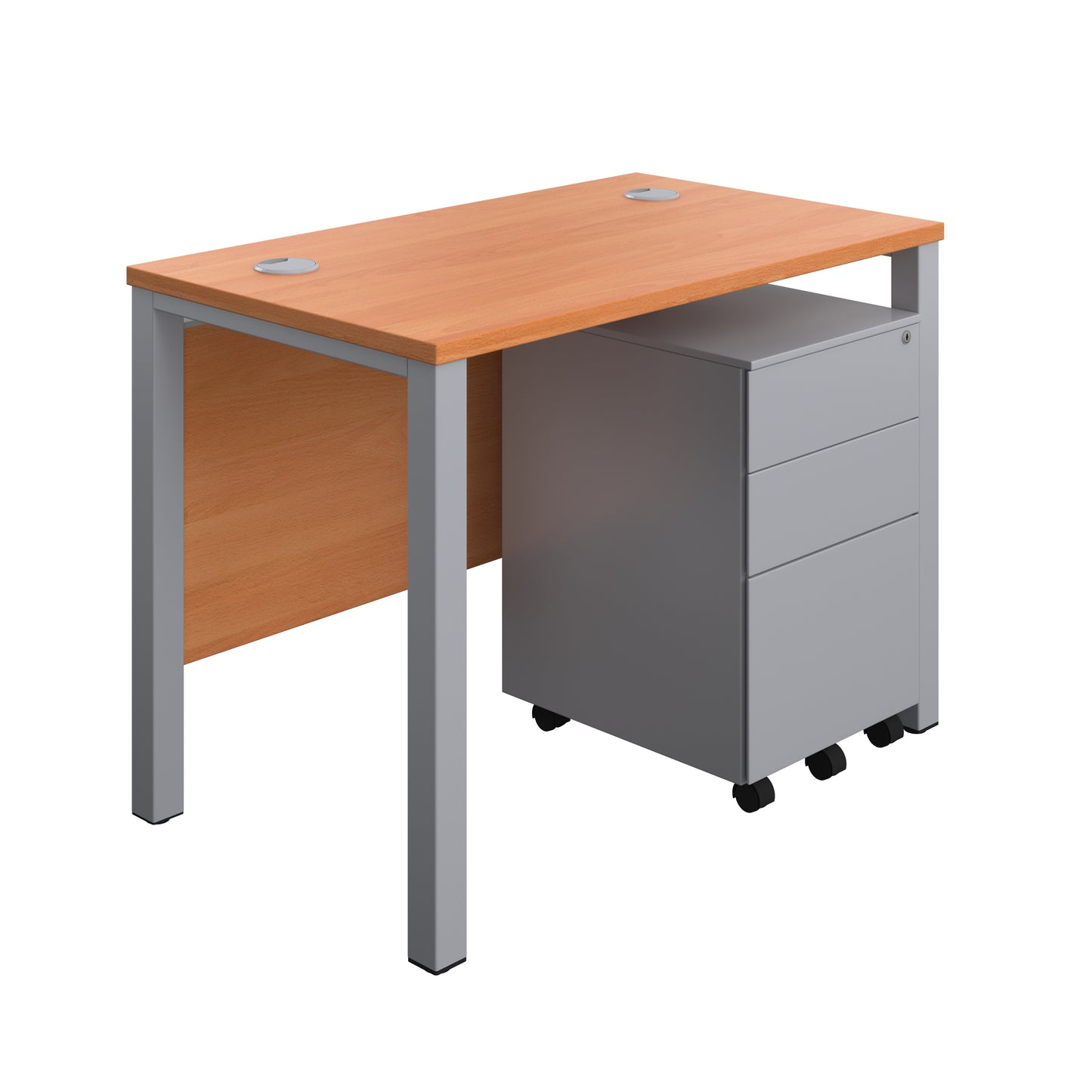 Aztec|Goal Post Leg|Rectangular Desk with 3 Drawer Steel Pedestal|1000x600|Beech-Silver