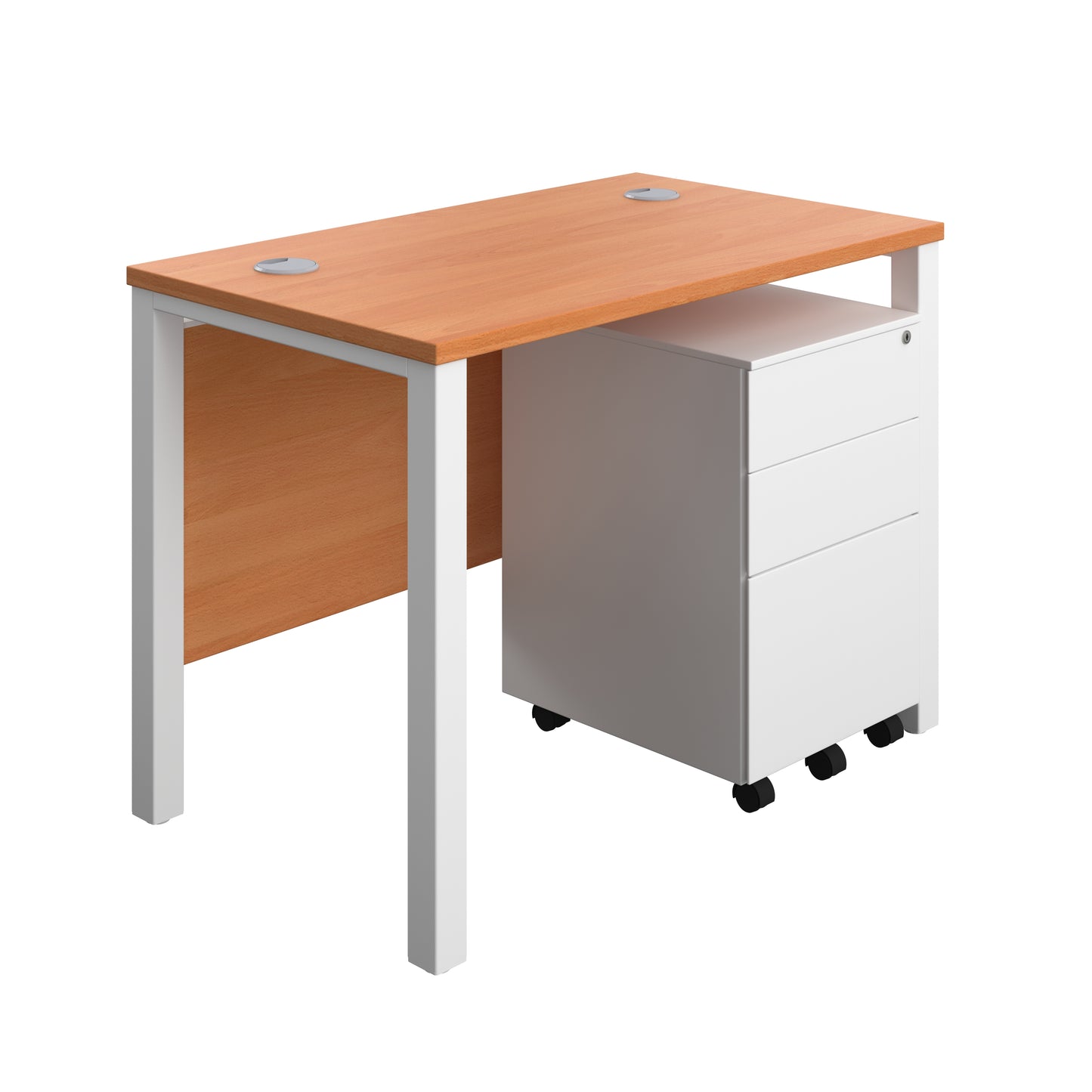 Aztec|Goal Post Leg|Rectangular Desk with 3 Drawer Steel Pedestal|1000x600|Beech-White