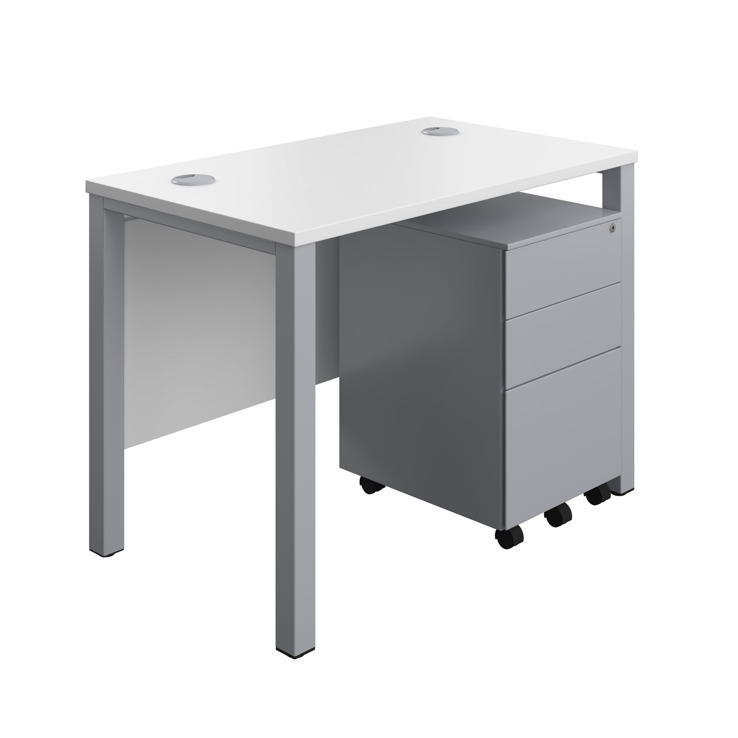 Aztec|Goal Post Leg|Rectangular Desk with 3 Drawer Steel Pedestal|1000x600|White-Silver