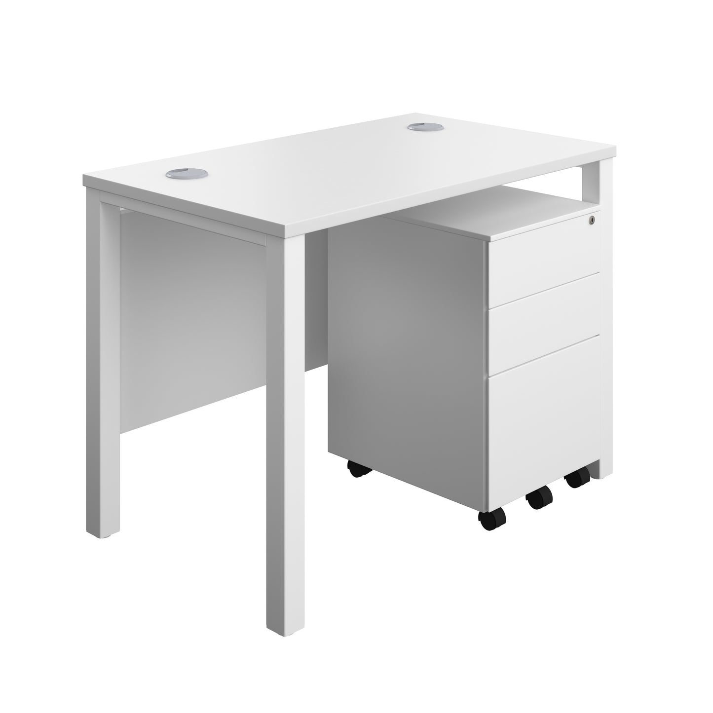 Aztec|Goal Post Leg|Rectangular Desk with 3 Drawer Steel Pedestal|1000x600|White-White