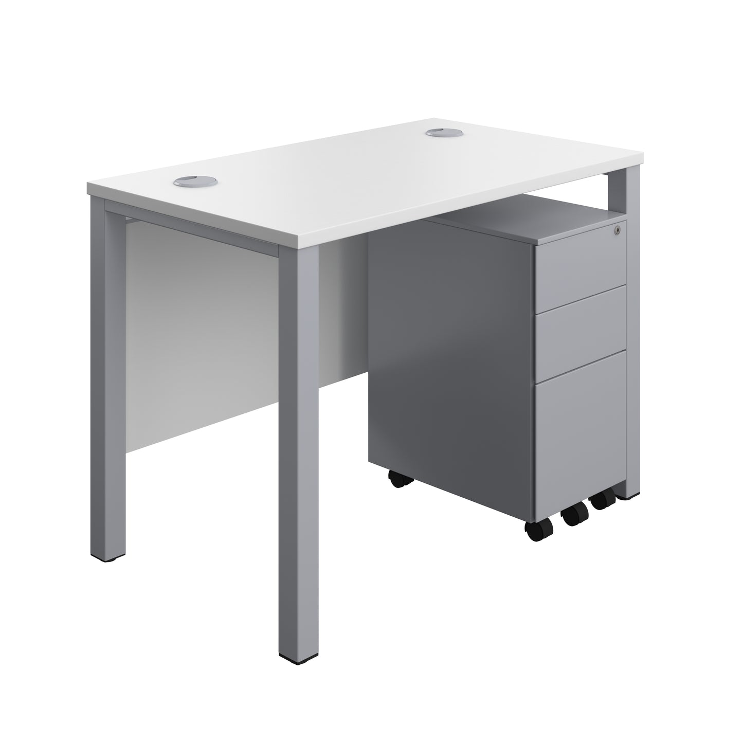 Aztec|Goal Post Leg|Rectangular Desk with 3 Drawer Slimline Steel Pedestal|1000x600|White-Silver