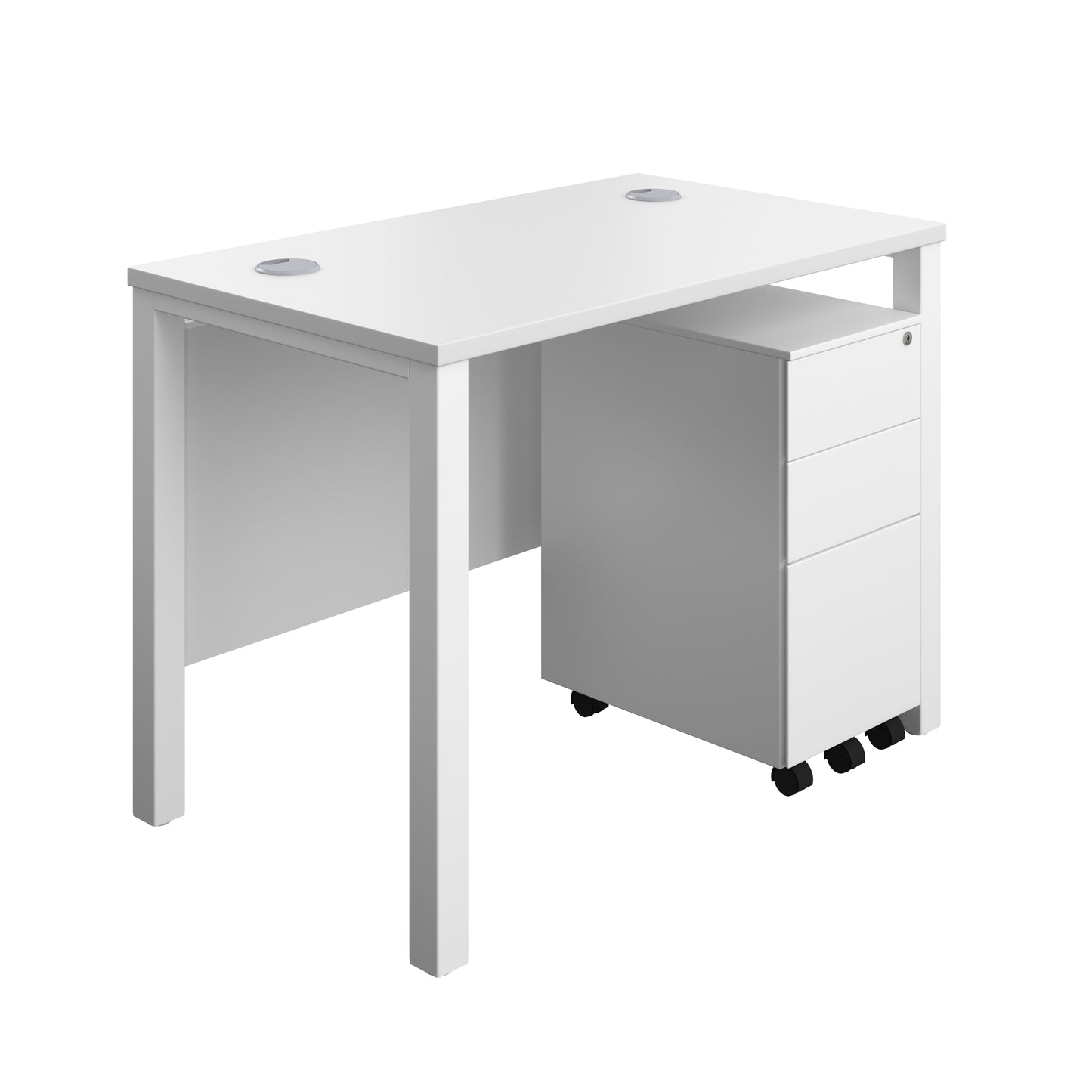 Aztec|Goal Post Leg|Rectangular Desk with 3 Drawer Slimline Steel Pedestal|1000x600|White-White