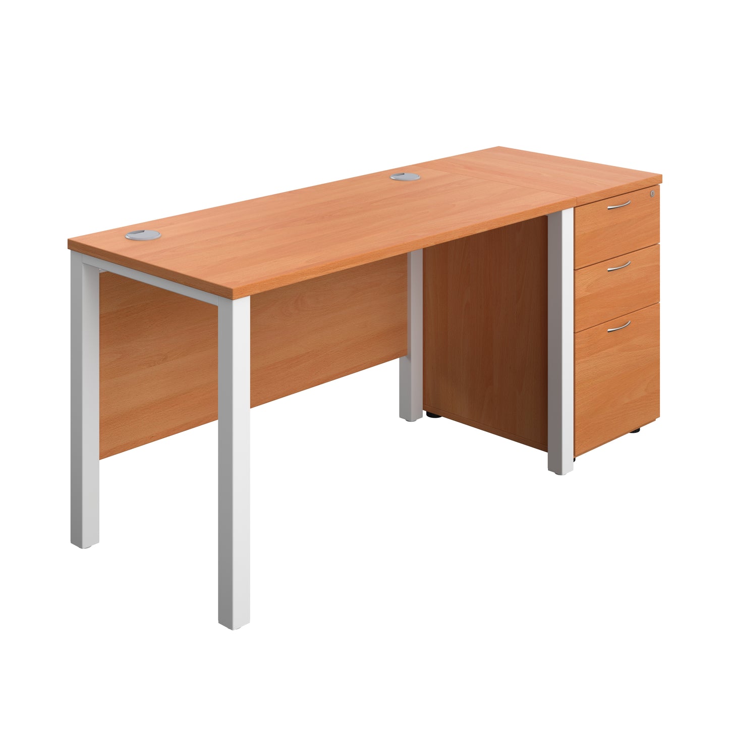 Aztec|Goal Post Leg|Rectangular Desk with 3 Drawer Desk High Pedestal|1200x600|Beech-White