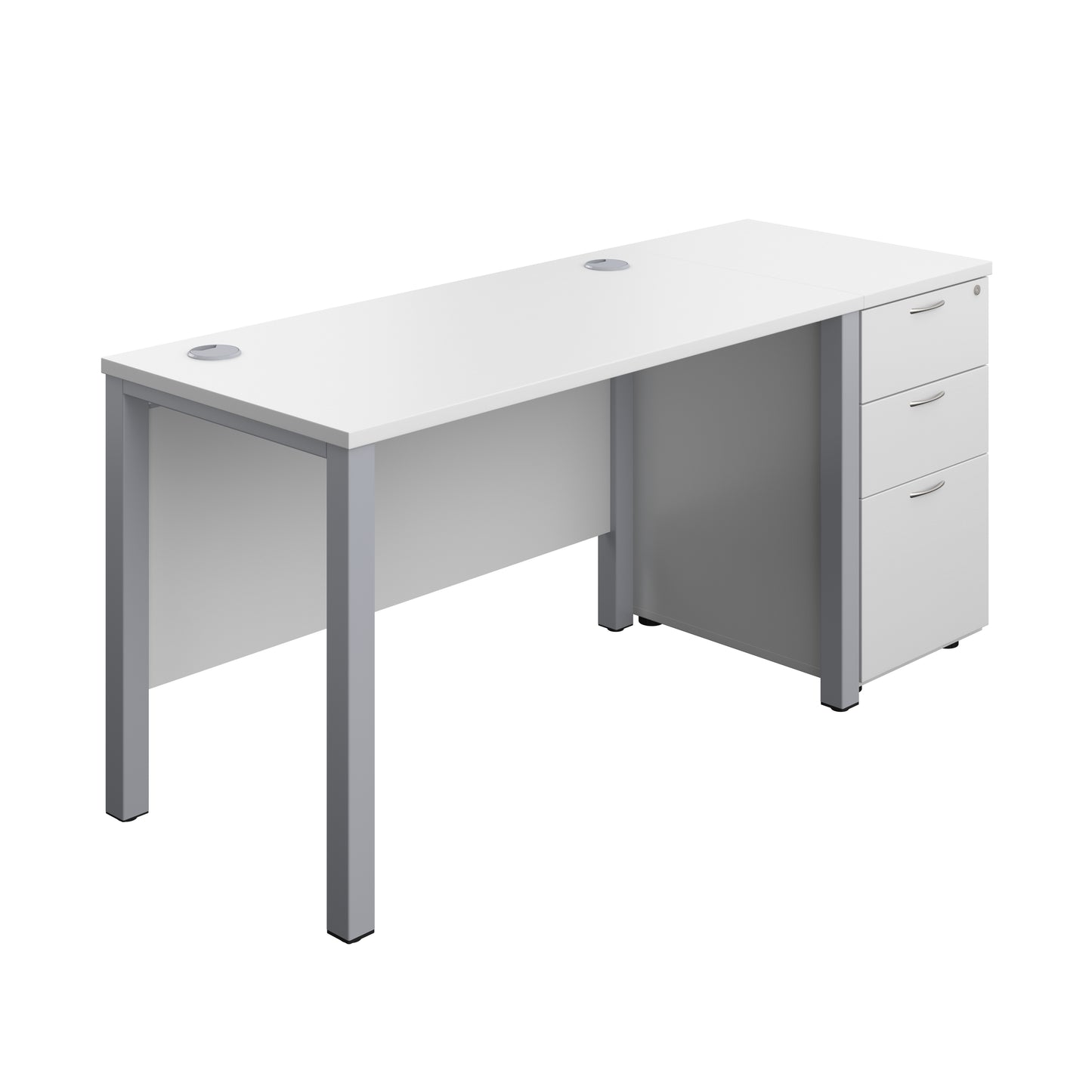 Aztec|Goal Post Leg|Rectangular Desk with 3 Drawer Desk High Pedestal|1200x600|White-Silver