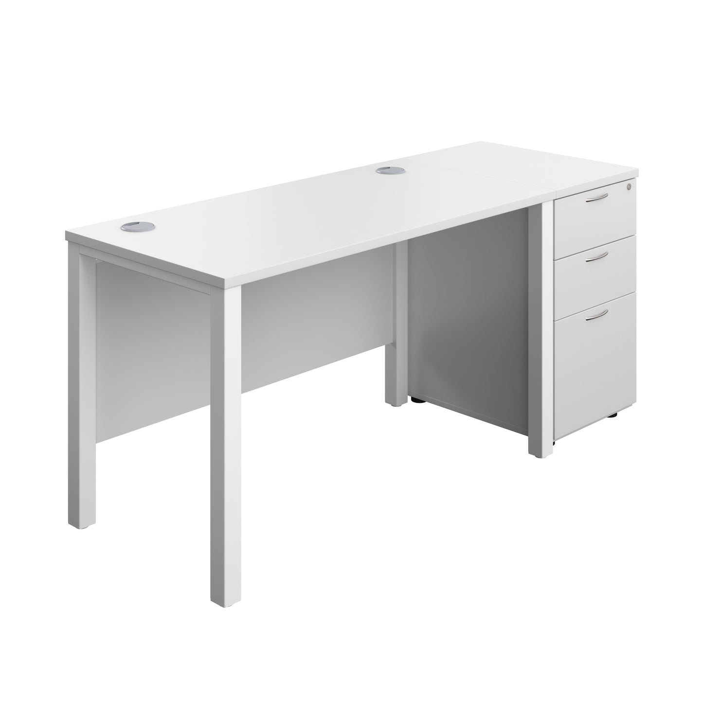 Aztec|Goal Post Leg|Rectangular Desk with 3 Drawer Desk High Pedestal|1200x600|White-White