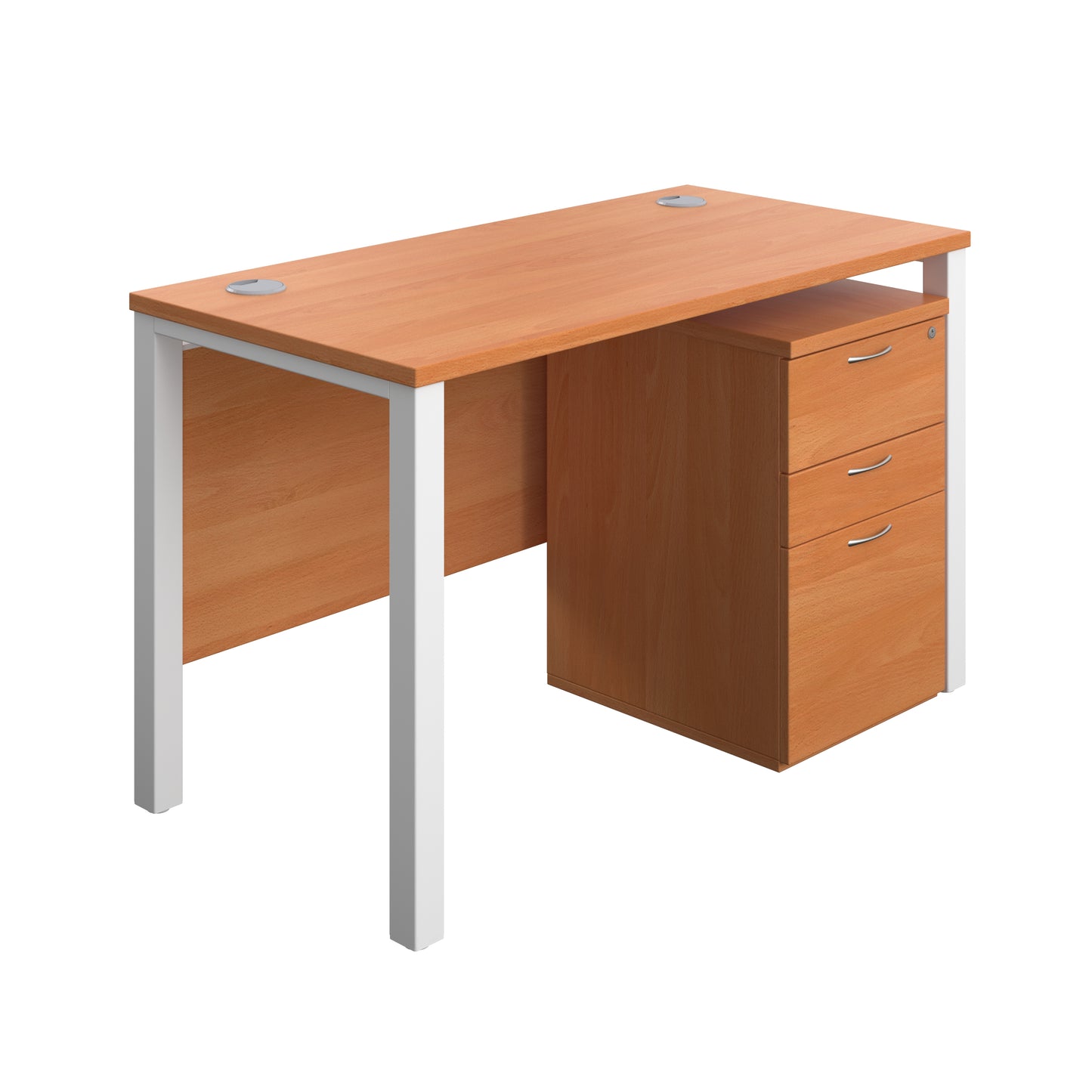 Aztec|Goal Post Leg|Rectangular Desk with 3 Drawer High Mobile Pedestal|1200x600|Beech-White
