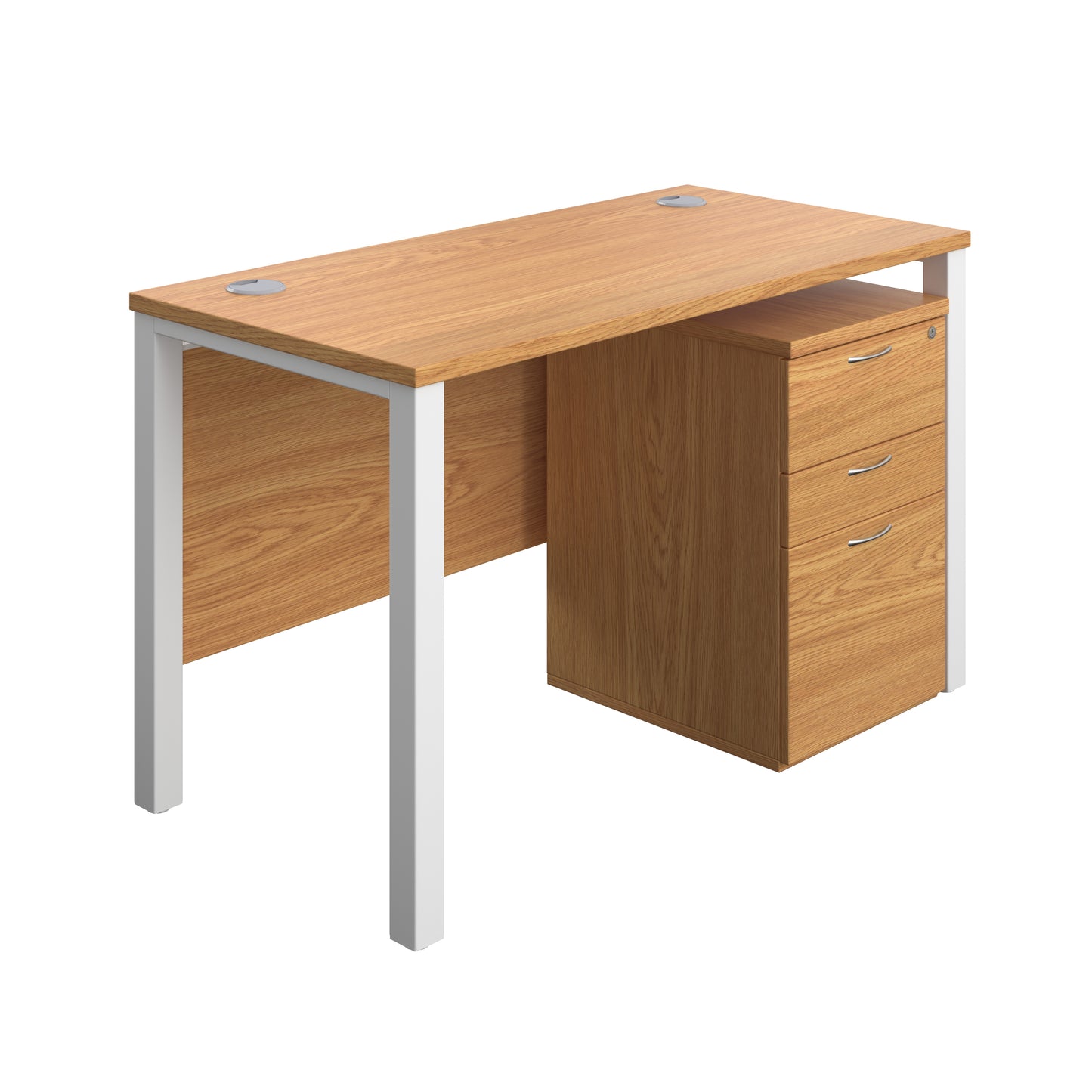 Aztec|Goal Post Leg|Rectangular Desk with 3 Drawer High Mobile Pedestal|1200x600|Nova Oak-White