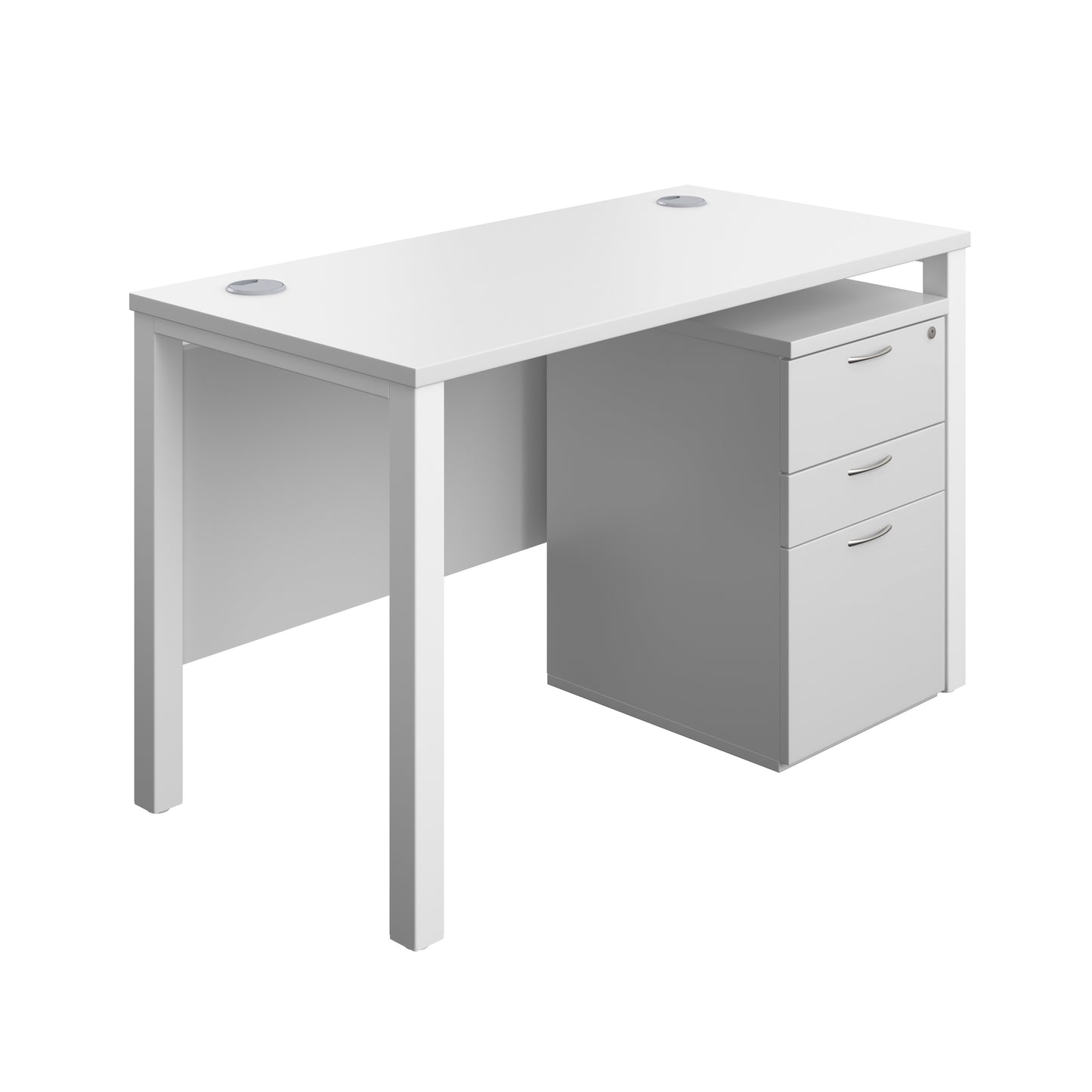 Aztec|Goal Post Leg|Rectangular Desk with 3 Drawer High Mobile Pedestal|1200x600|White-White