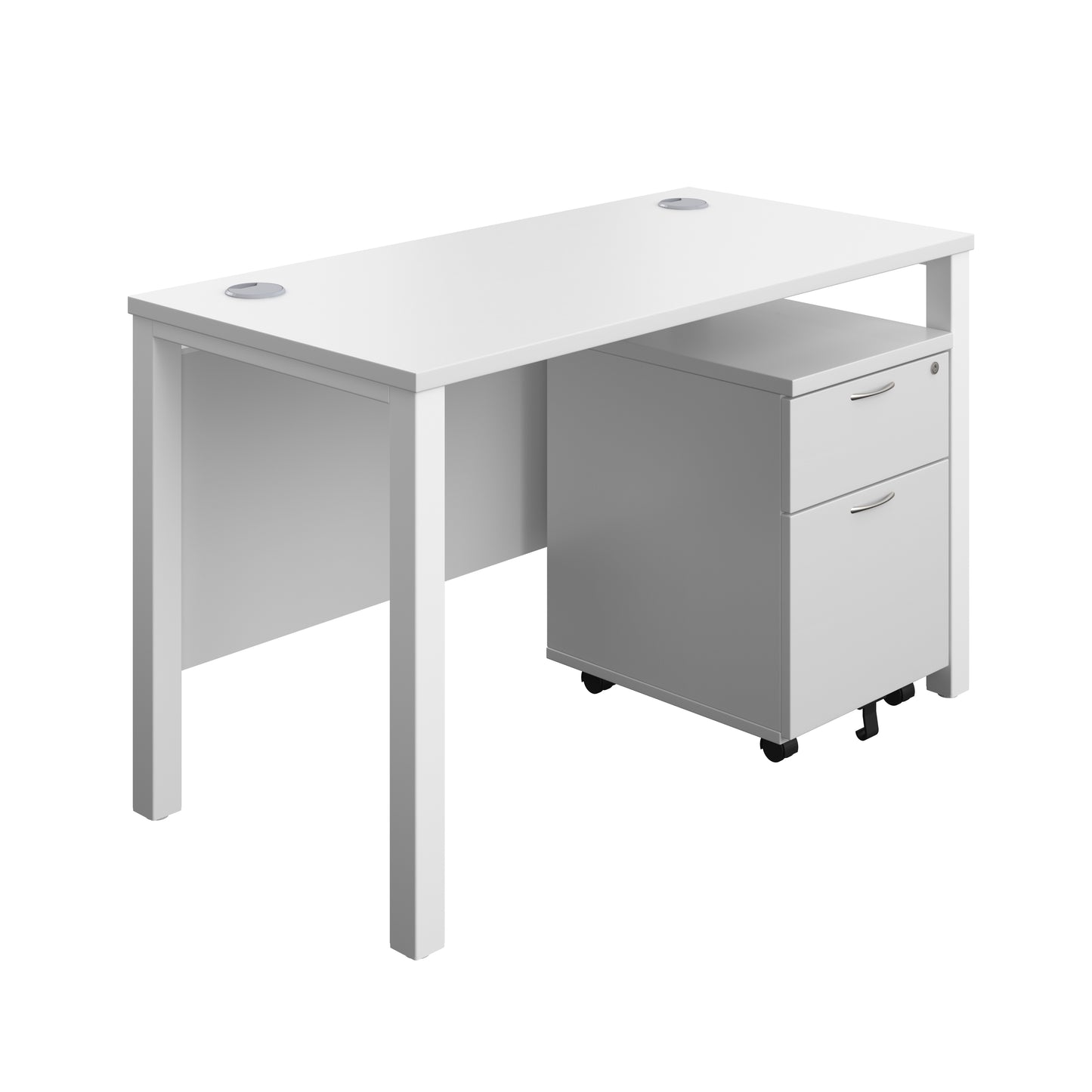 Aztec|Goal Post Leg|Rectangular Desk with 2 Drawer Mobile Pedestal|1200x600|White-White