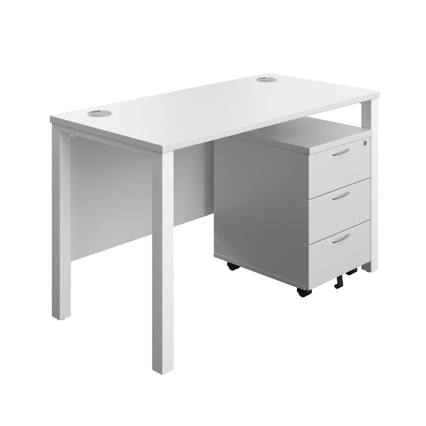 Aztec|Goal Post Leg|Rectangular Desk with 3 Drawer Mobile Pedestal|1200x600|White-White