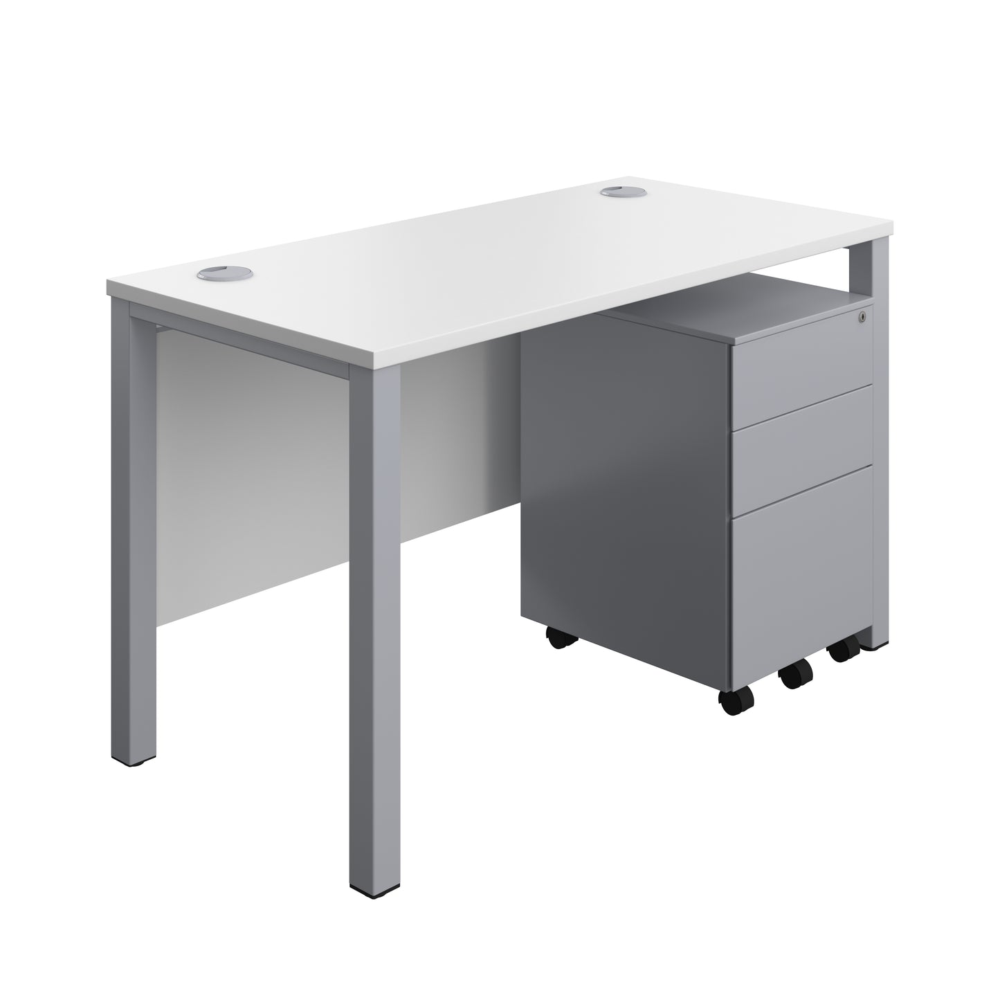 Aztec|Goal Post Leg|Rectangular Desk with 3 Drawer Steel Pedestal|1200x600|White-Silver