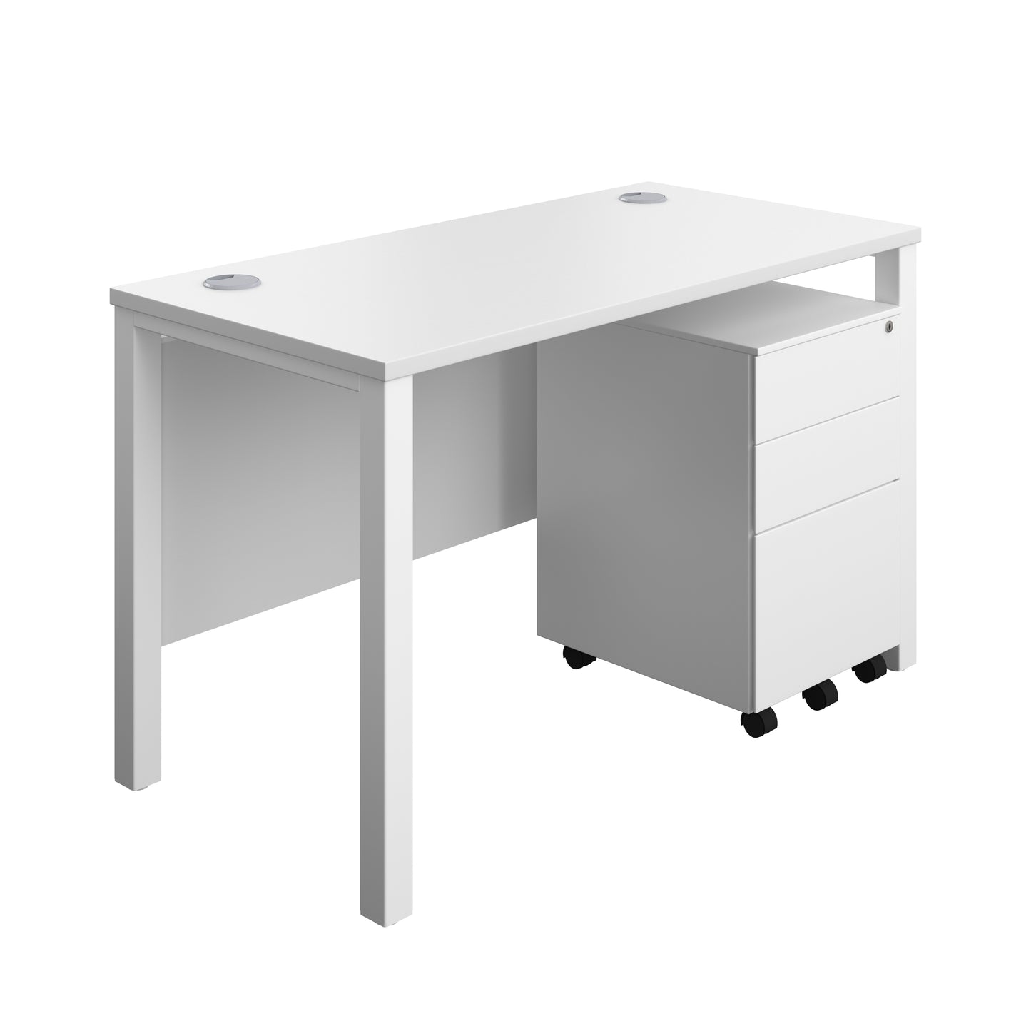 Aztec|Goal Post Leg|Rectangular Desk with 3 Drawer Steel Pedestal|1200x600|White-White