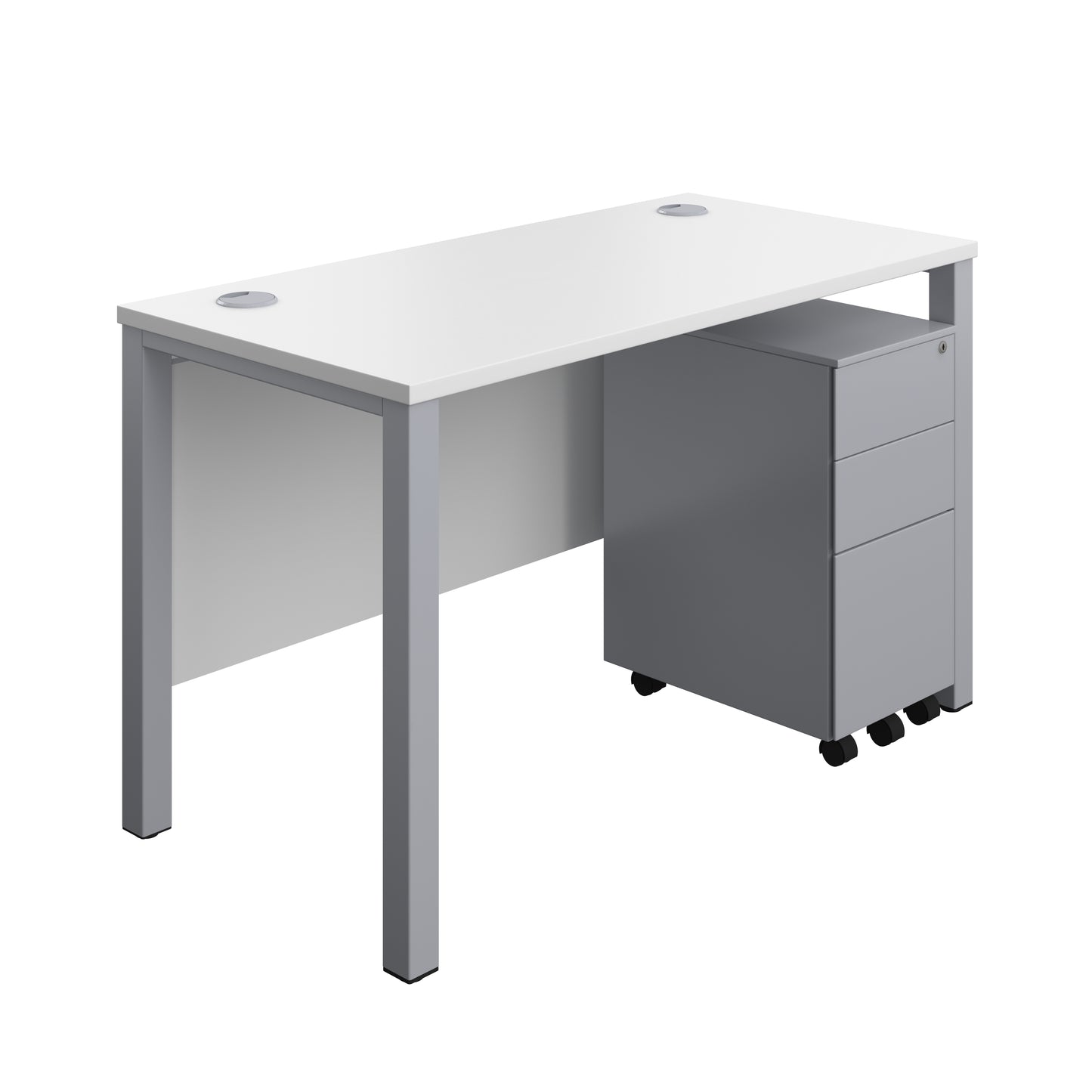 Aztec|Goal Post Leg|Rectangular Desk with 3 Drawer Slimline Steel Pedestal|1200x600|White-Silver
