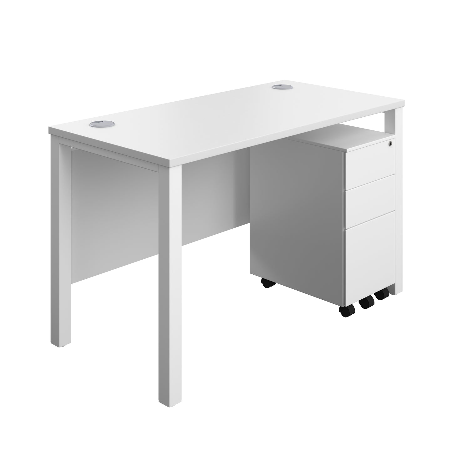 Aztec|Goal Post Leg|Rectangular Desk with 3 Drawer Slimline Steel Pedestal|1200x600|White-White