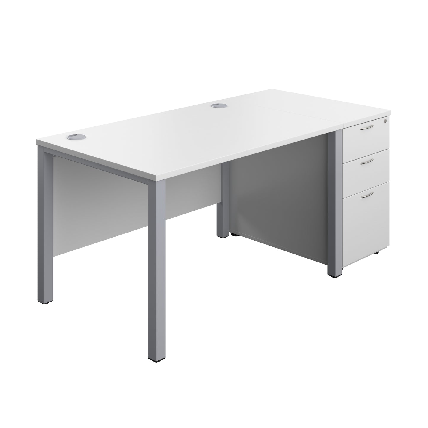 Aztec|Goal Post Leg|Rectangular Desk with 3 Drawer Desk High Pedestal|1200x800|White-Silver