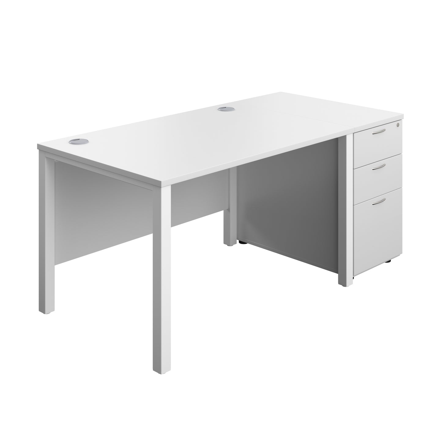 Aztec|Goal Post Leg|Rectangular Desk with 3 Drawer Desk High Pedestal|1200x800|White-White