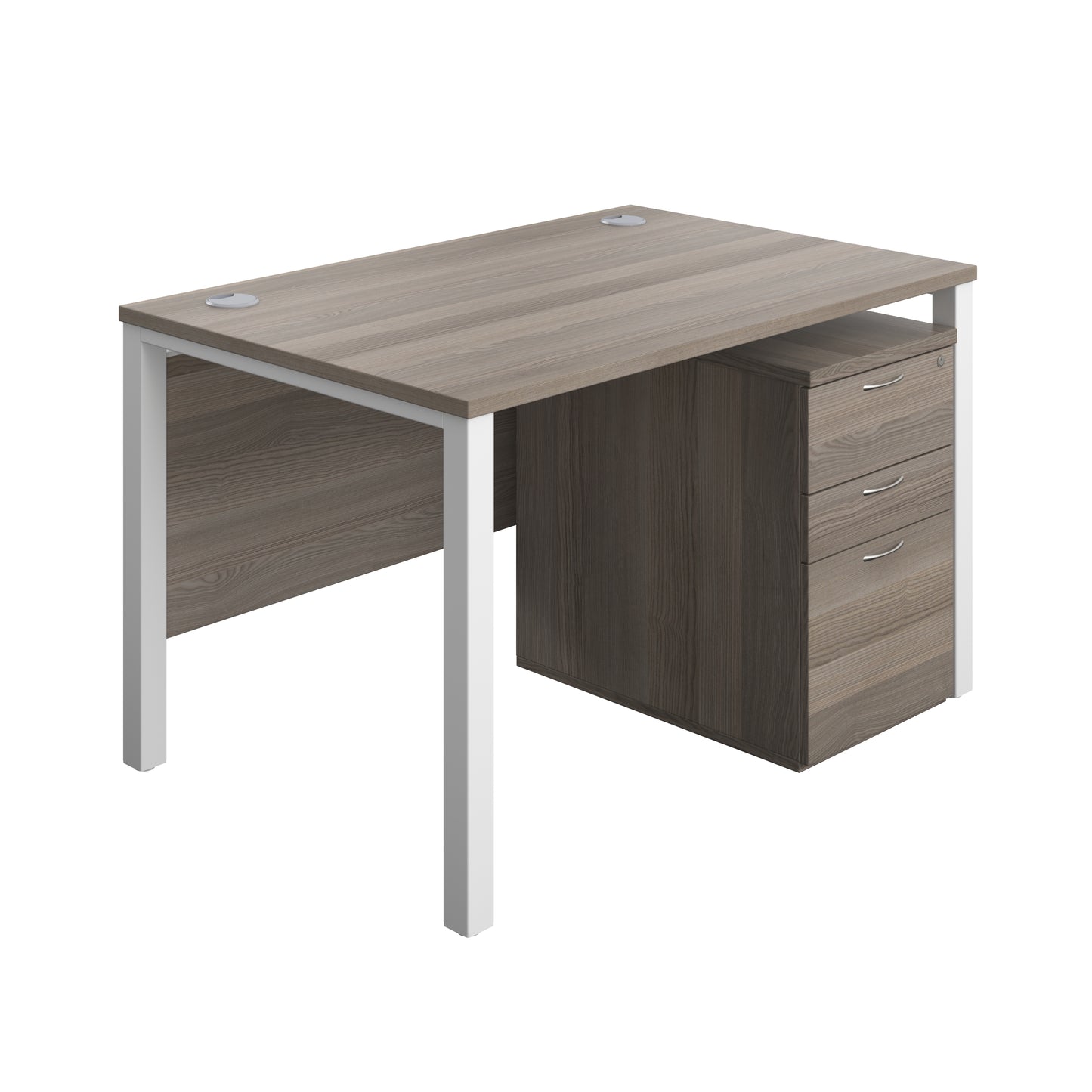 Aztec|Goal Post Leg|Rectangular Desk with 3 Drawer High Mobile Pedestal|1200x800|Grey Oak-White