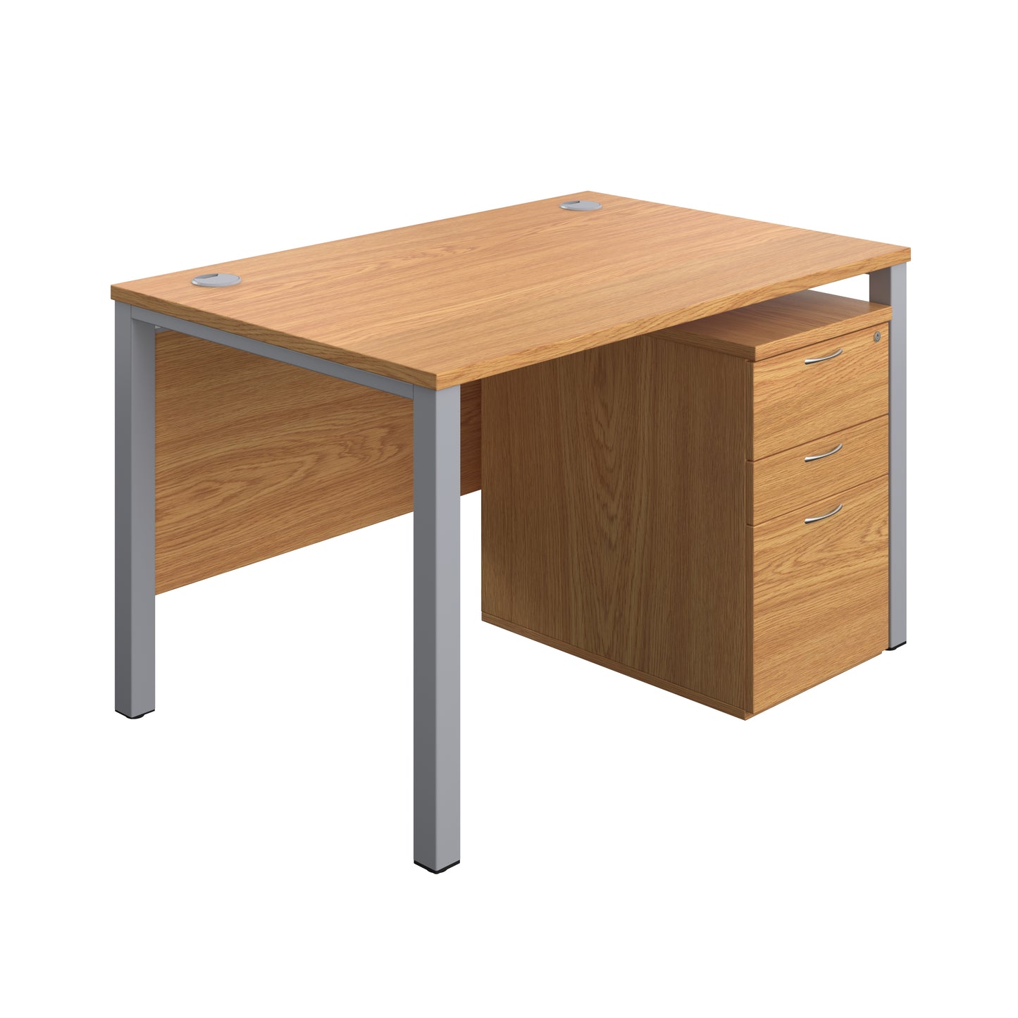 Aztec|Goal Post Leg|Rectangular Desk with 3 Drawer High Mobile Pedestal|1200x800|Nova Oak-Silver