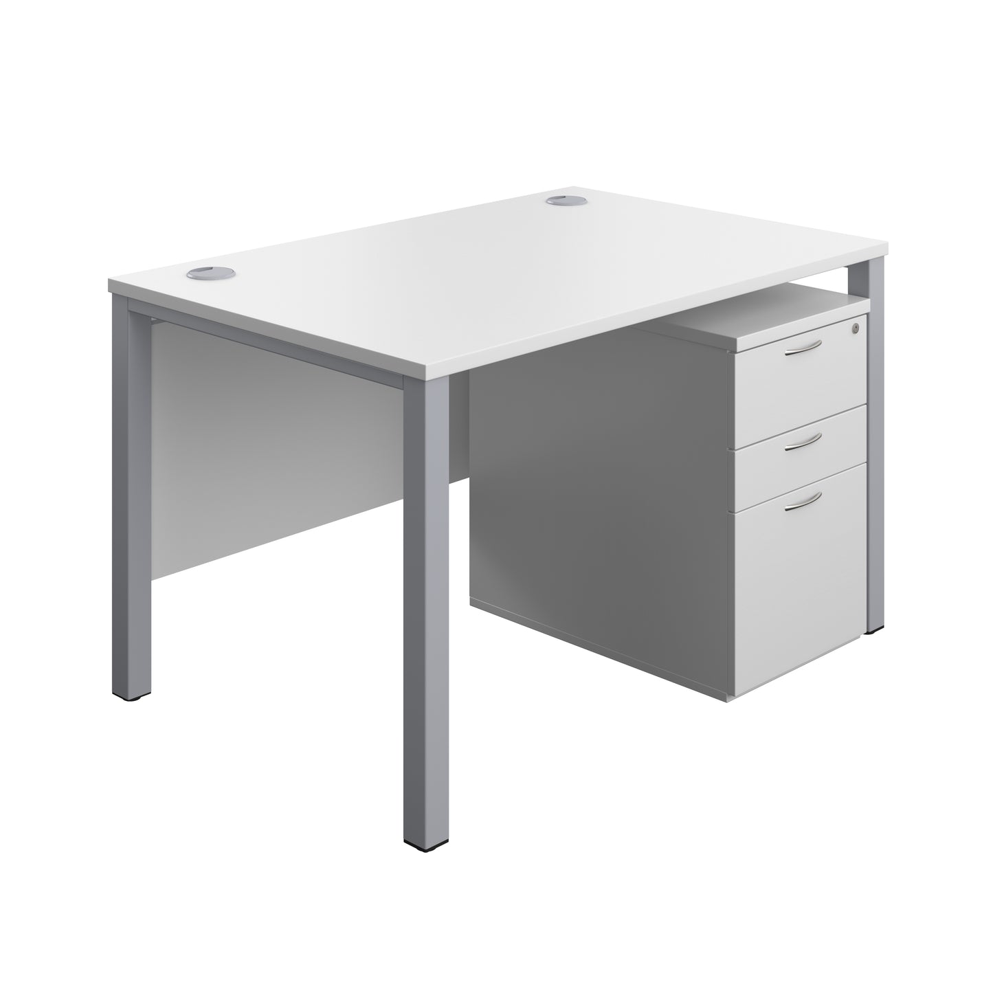 Aztec|Goal Post Leg|Rectangular Desk with 3 Drawer High Mobile Pedestal|1200x800|White-Silver
