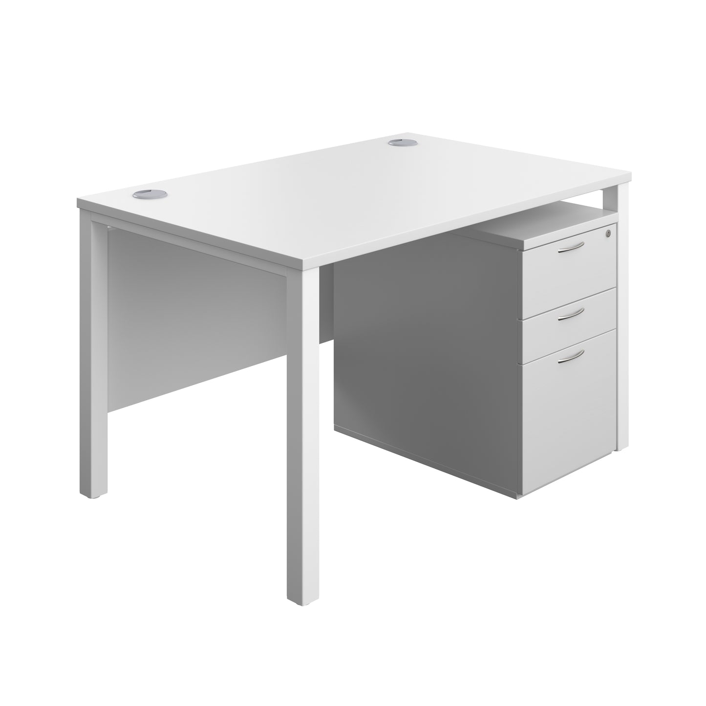 Aztec|Goal Post Leg|Rectangular Desk with 3 Drawer High Mobile Pedestal|1200x800|White-White