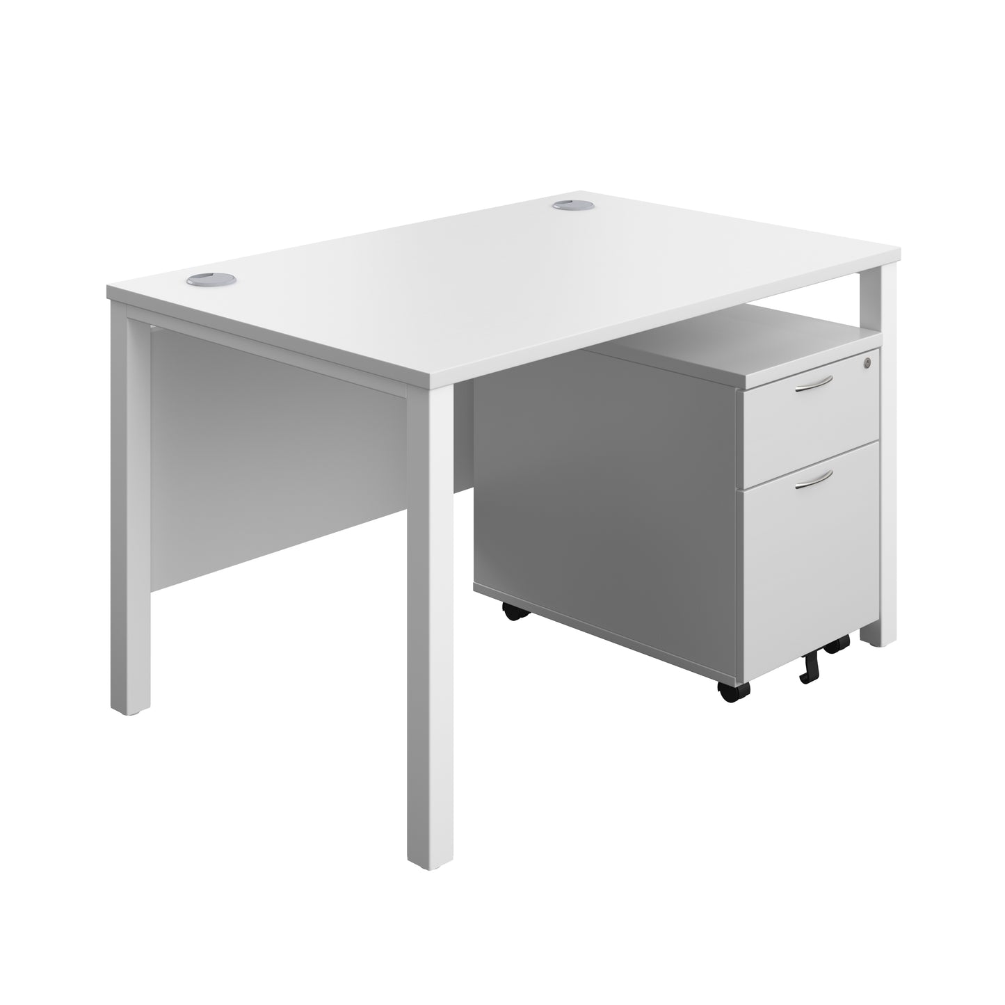 Aztec|Goal Post Leg|Rectangular Desk with 2 Drawer Mobile Pedestal|1200x800|White-White