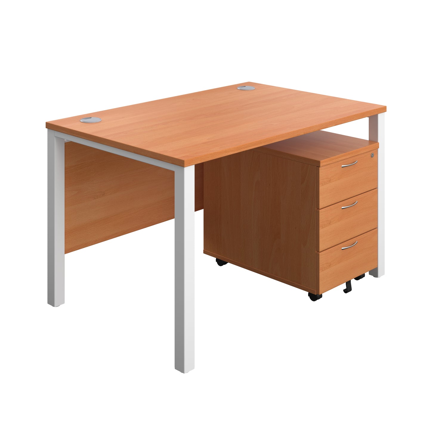Aztec|Goal Post Leg|Rectangular Desk with 3 Drawer Mobile Pedestal|1200x800|Beech-White