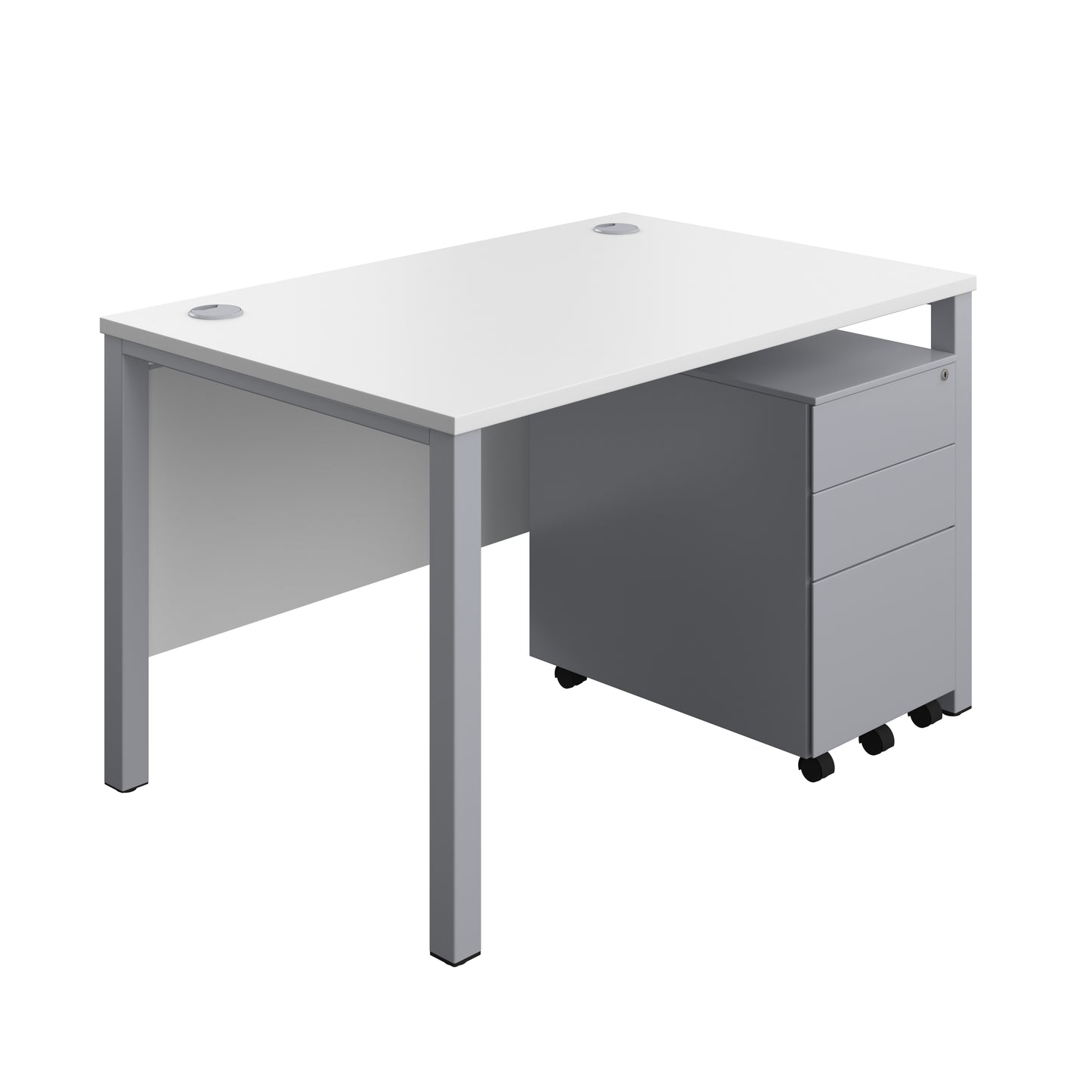 Aztec|Goal Post Leg|Rectangular Desk with 3 Drawer Steel Pedestal|1200x800|White-Silver