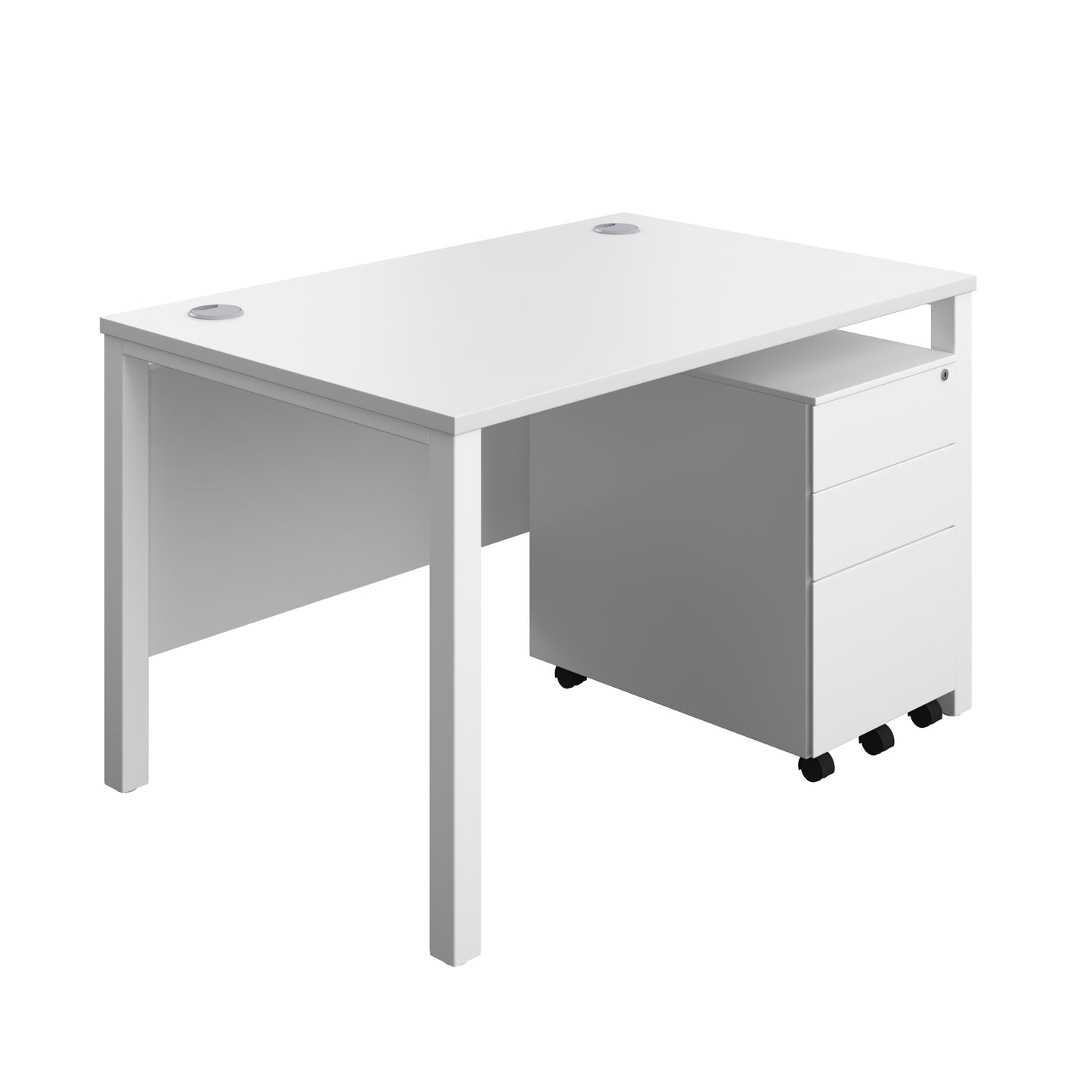 Aztec|Goal Post Leg|Rectangular Desk with 3 Drawer Steel Pedestal|1200x800|White-White