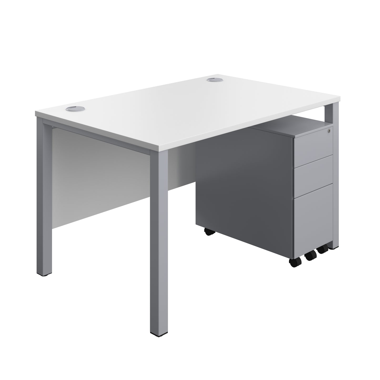 Aztec|Goal Post Leg|Rectangular Desk with 3 Drawer Slimline Steel Pedestal|1200x800|White-Silver