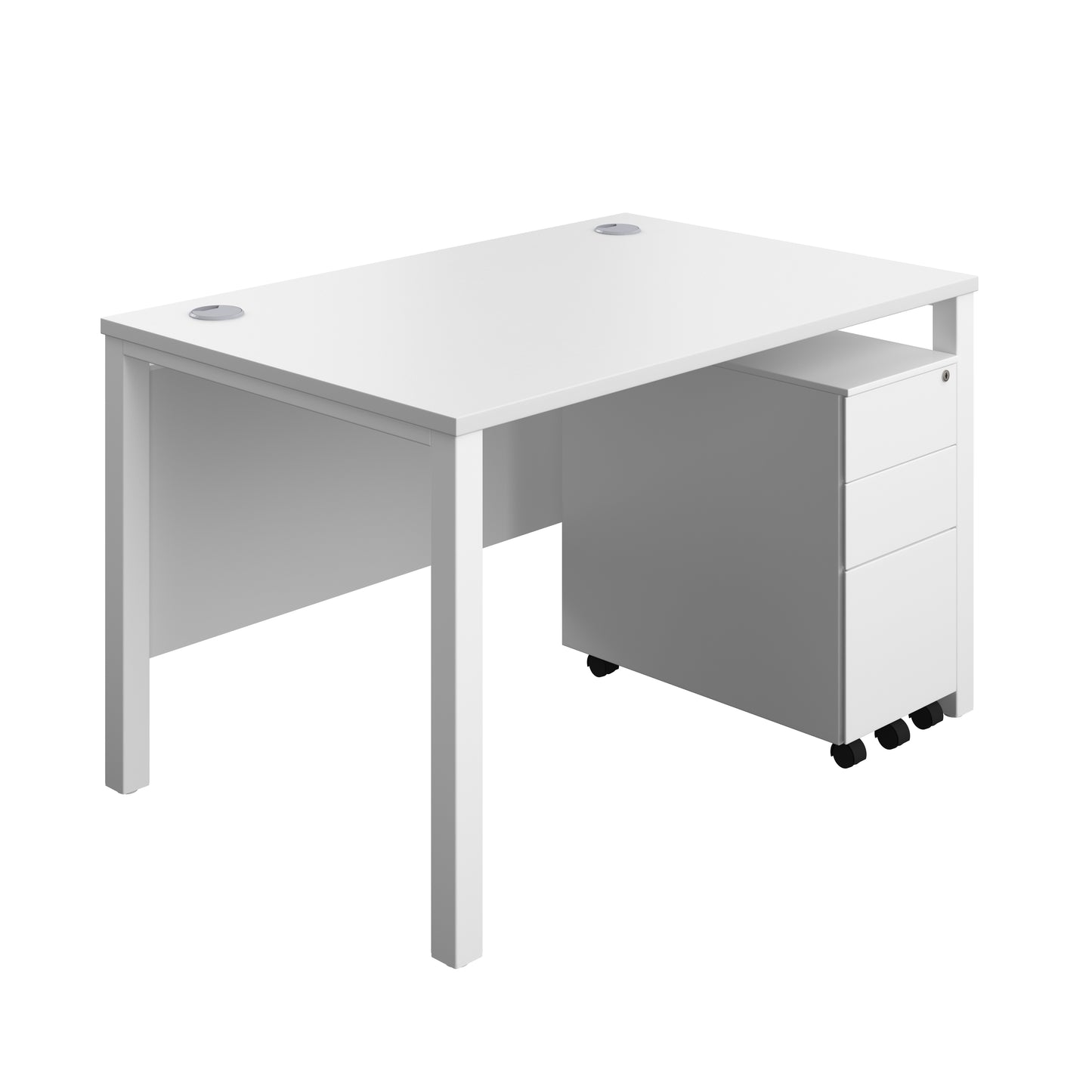 Aztec|Goal Post Leg|Rectangular Desk with 3 Drawer Slimline Steel Pedestal|1200x800|White-White