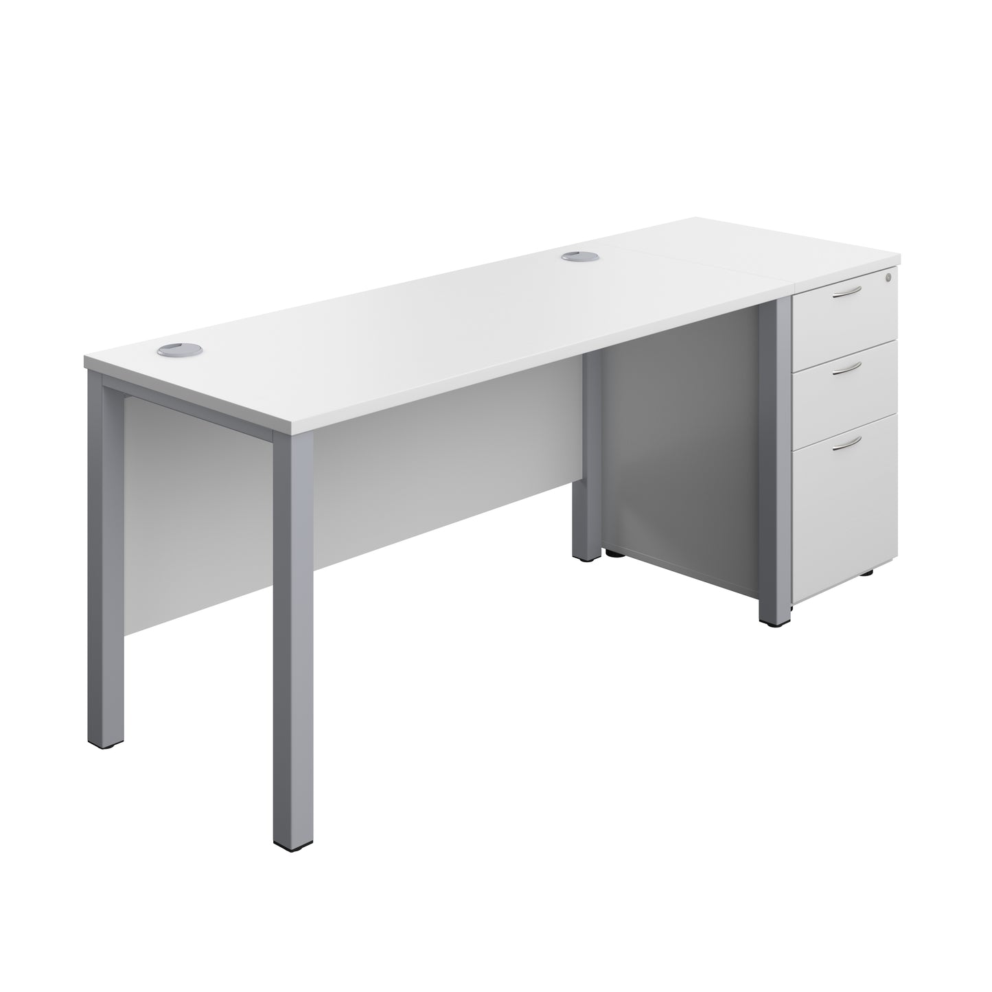 Aztec|Goal Post Leg|Rectangular Desk with 3 Drawer Desk High Pedestal|1400x600|White-Silver