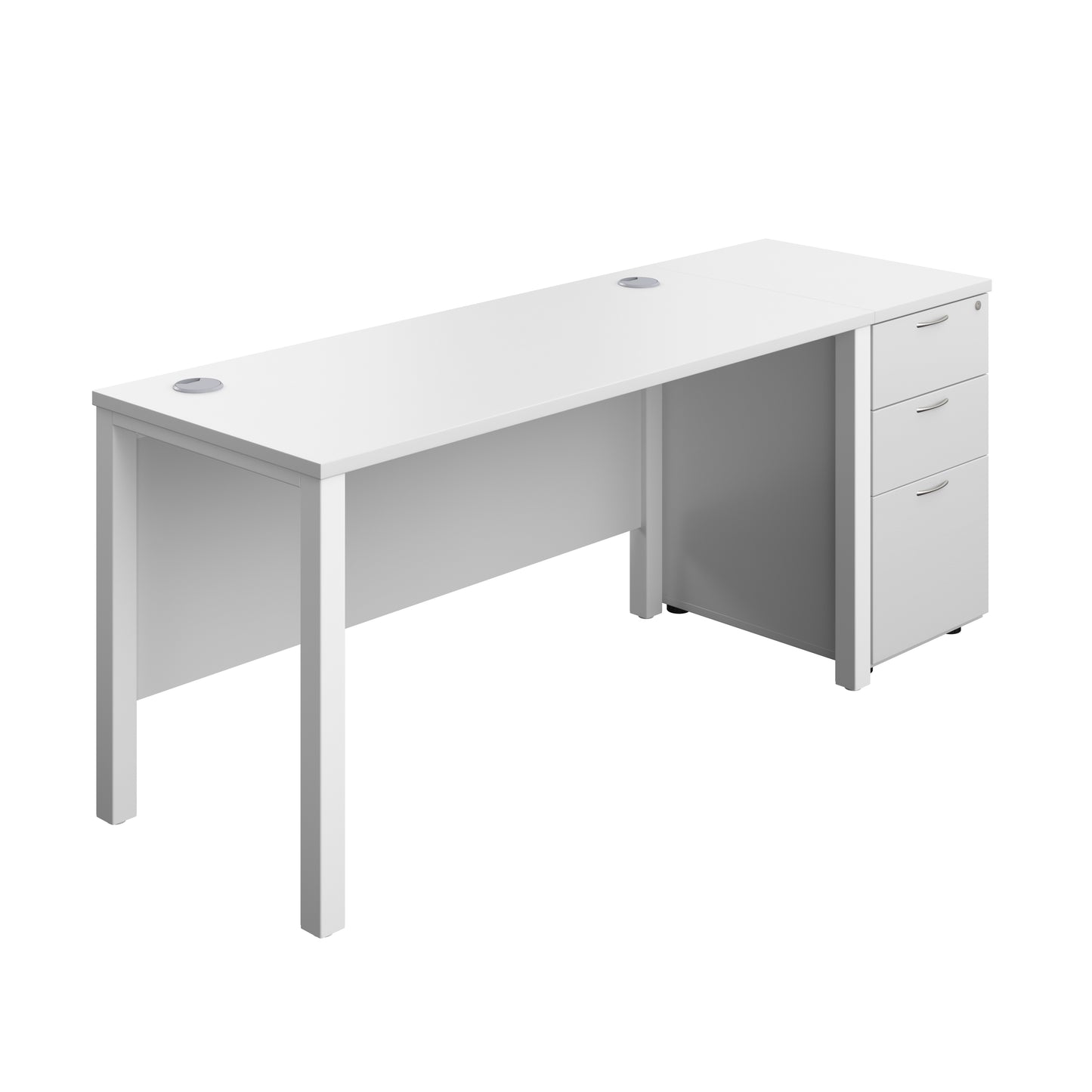 Aztec|Goal Post Leg|Rectangular Desk with 3 Drawer Desk High Pedestal|1400x600|White-White