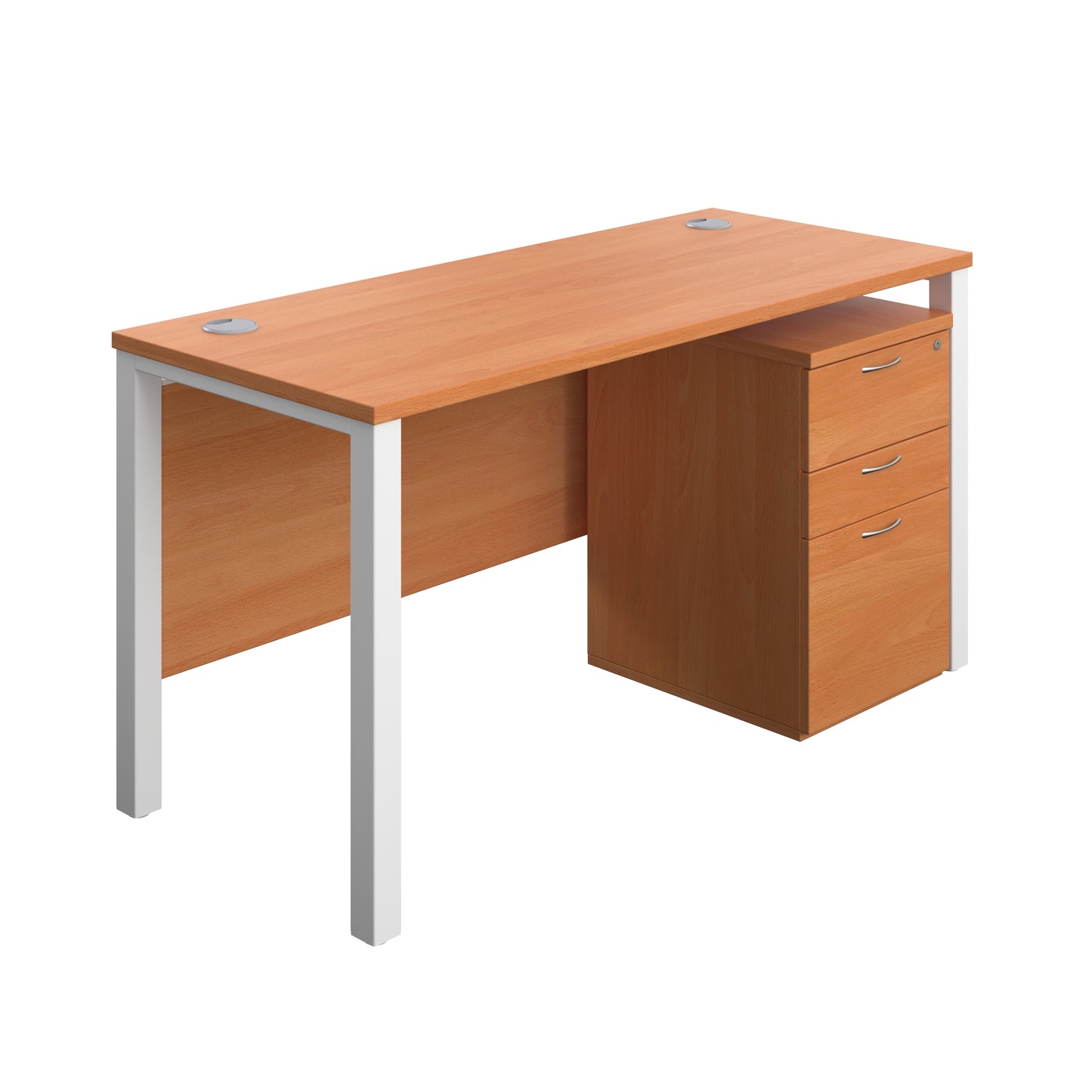 Aztec|Goal Post Leg|Rectangular Desk with 3 Drawer High Mobile Pedestal|1400x600|Beech-White