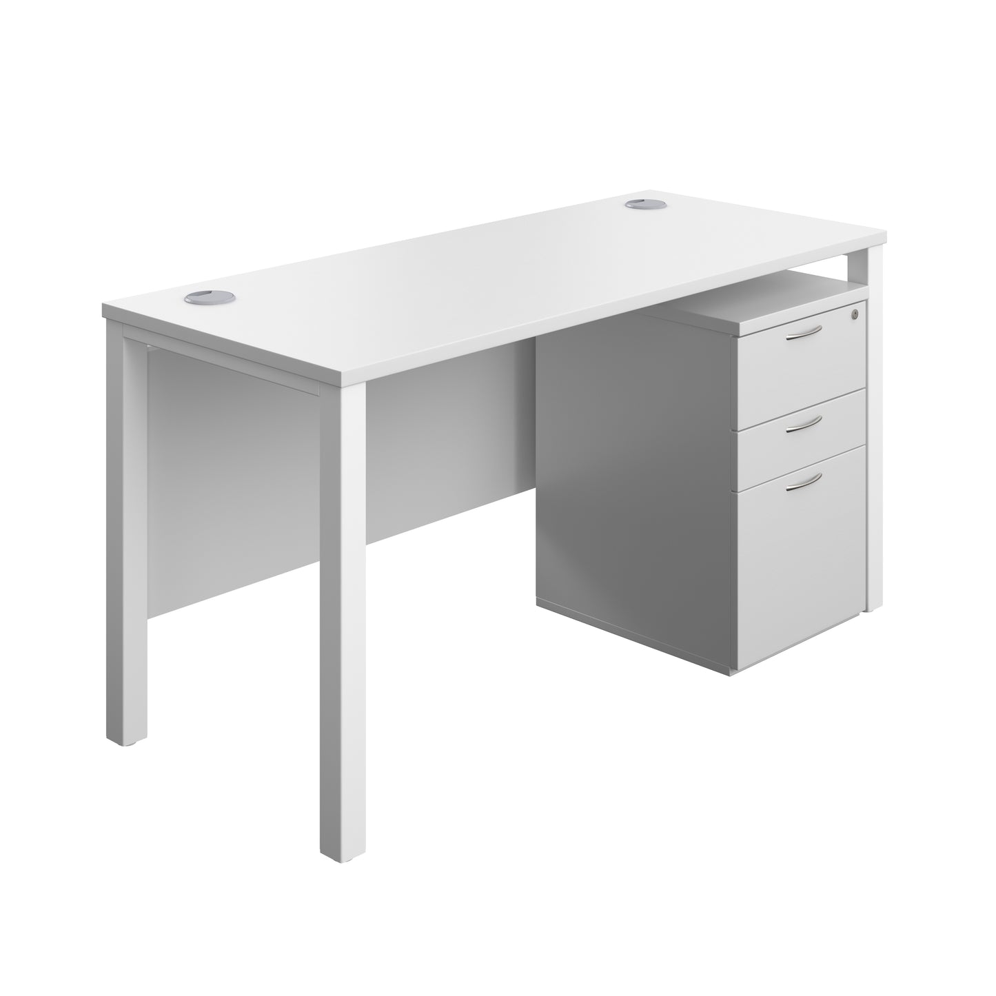 Aztec|Goal Post Leg|Rectangular Desk with 3 Drawer High Mobile Pedestal|1400x600|White-White