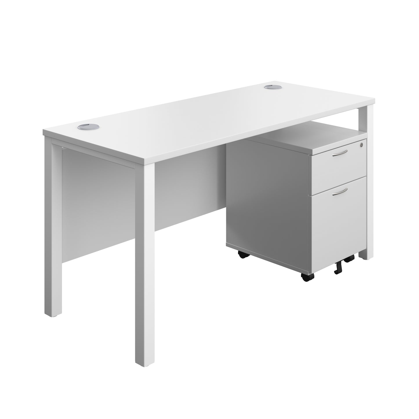 Aztec|Goal Post Leg|Rectangular Desk with 2 Drawer Mobile Pedestal|1400x600|White-White