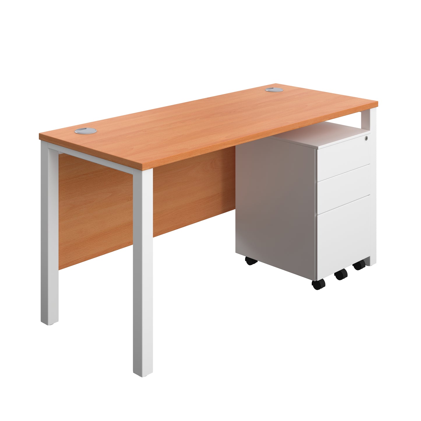 Aztec|Goal Post Leg|Rectangular Desk with 3 Drawer Steel Pedestal|1400x600|Beech-White