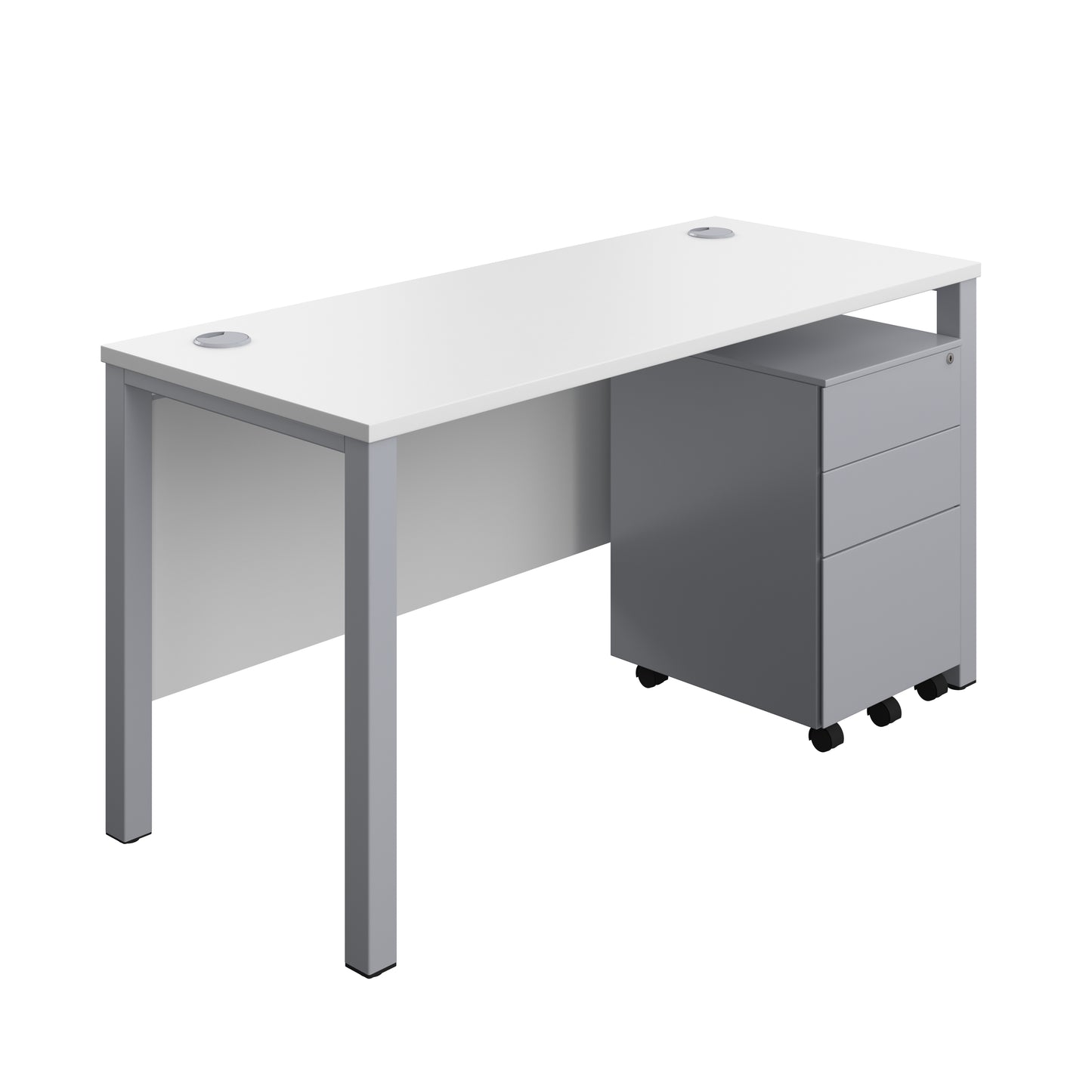 Aztec|Goal Post Leg|Rectangular Desk with 3 Drawer Steel Pedestal|1400x600|White-Silver