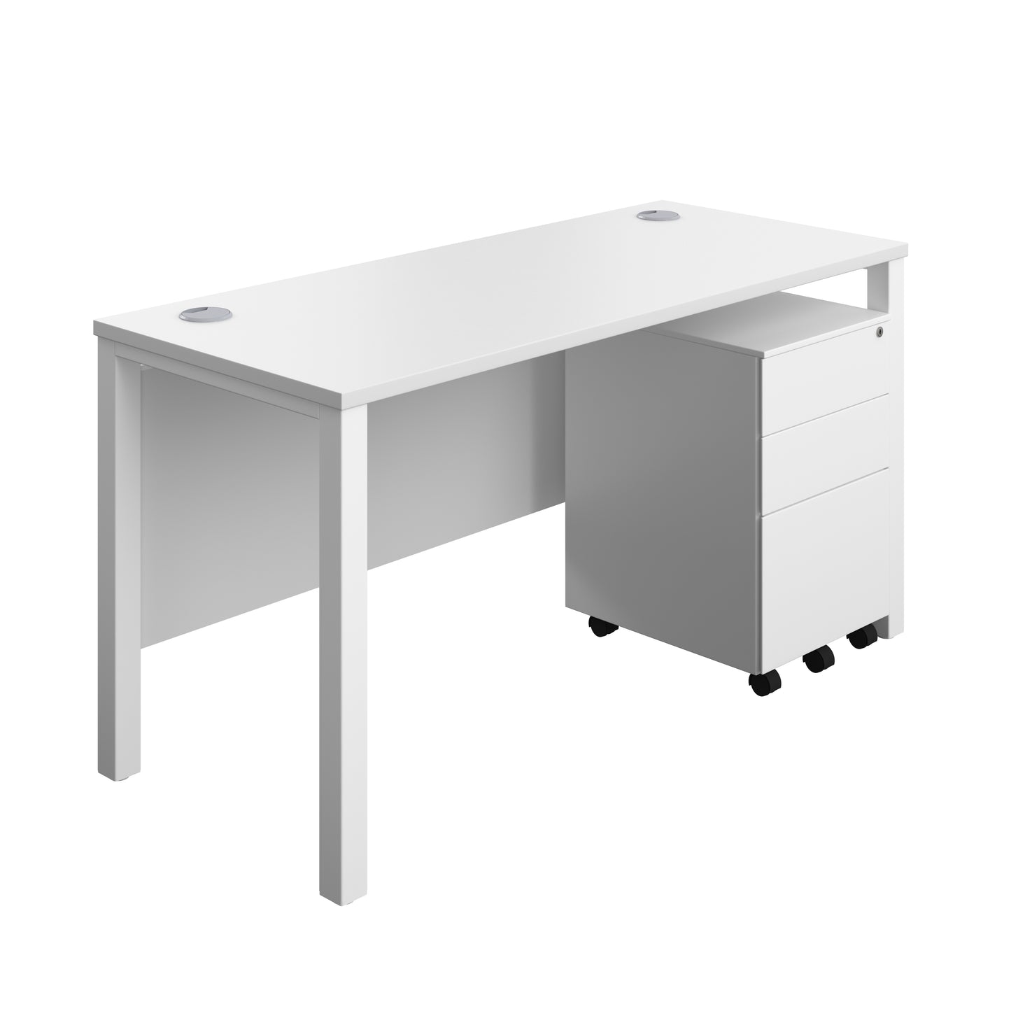 Aztec|Goal Post Leg|Rectangular Desk with 3 Drawer Steel Pedestal|1400x600|White-White