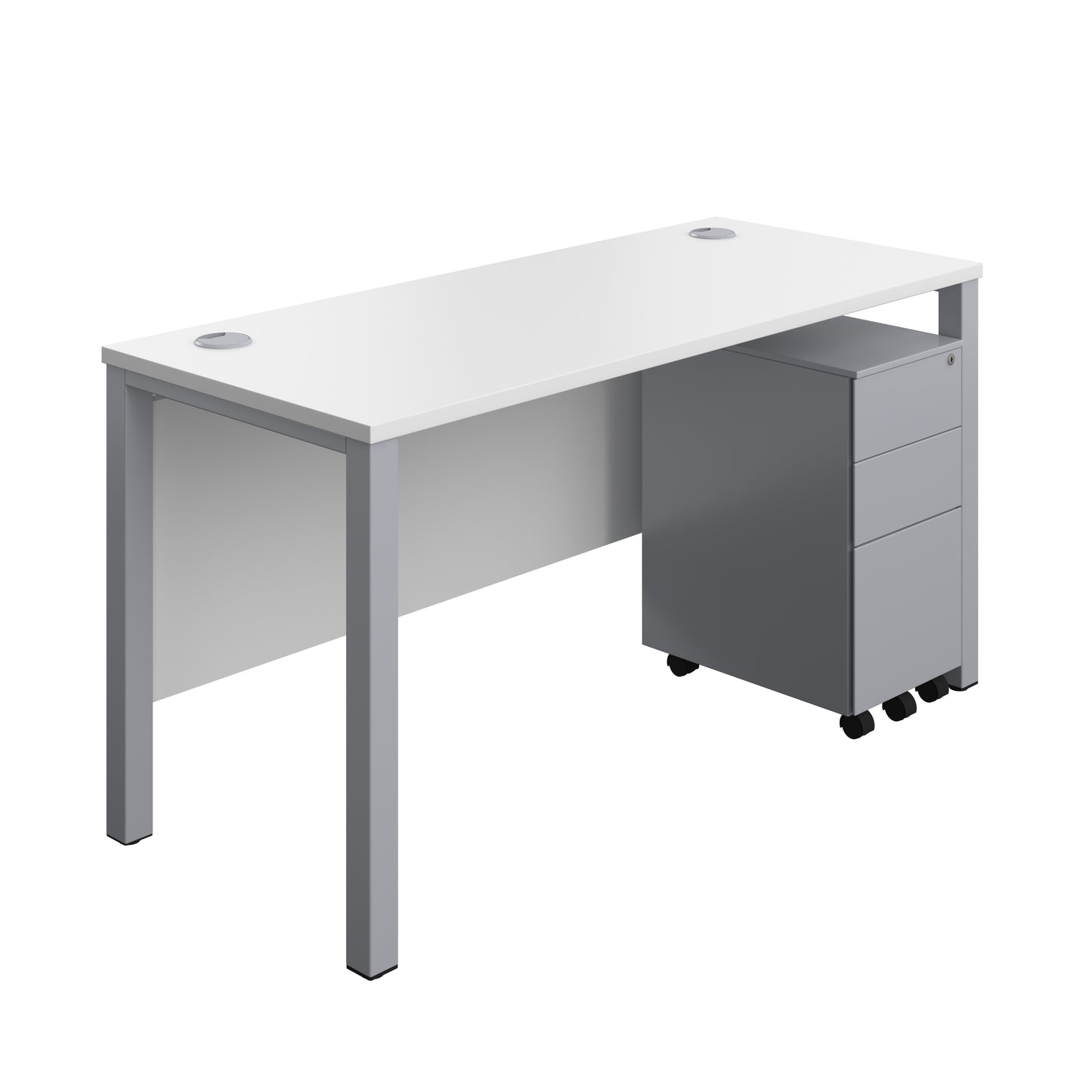 Aztec|Goal Post Leg|Rectangular Desk with 3 Drawer Slimline Steel Pedestal|1400x600|White-Silver
