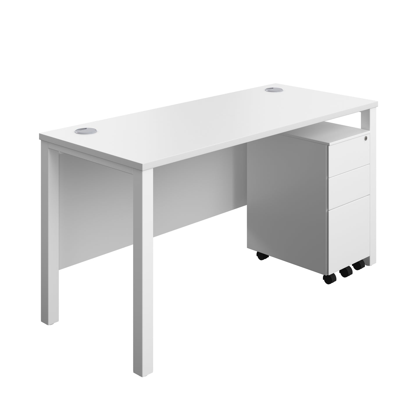 Aztec|Goal Post Leg|Rectangular Desk with 3 Drawer Slimline Steel Pedestal|1400x600|White-White