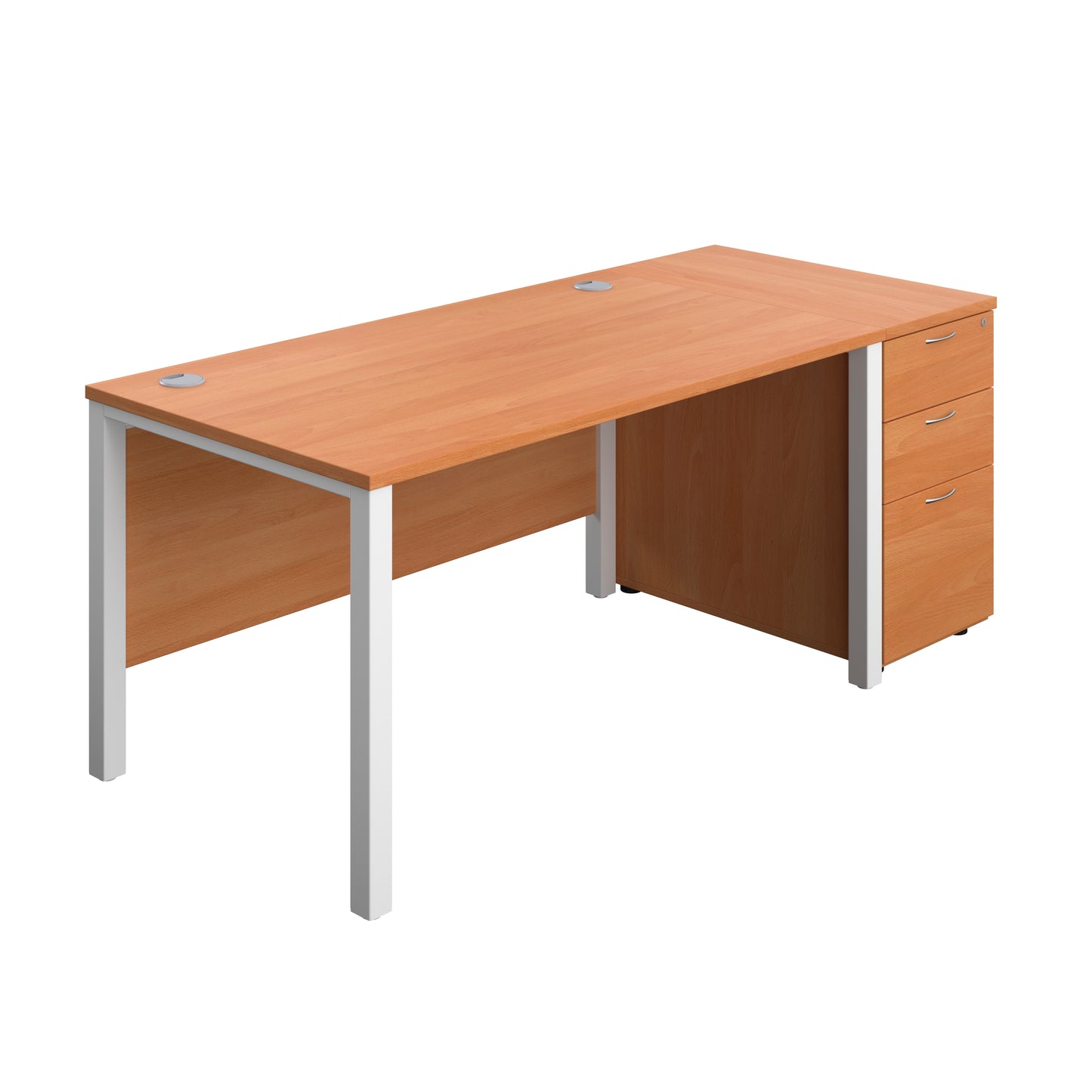 Aztec|Goal Post Leg|Rectangular Desk with 3 Drawer Desk High Pedestal|1400x800|Beech-White