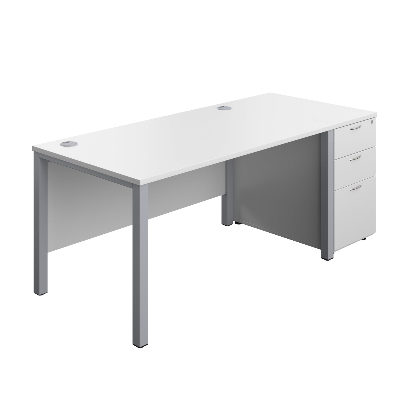 Aztec|Goal Post Leg|Rectangular Desk with 3 Drawer Desk High Pedestal|1400x800|White-Silver