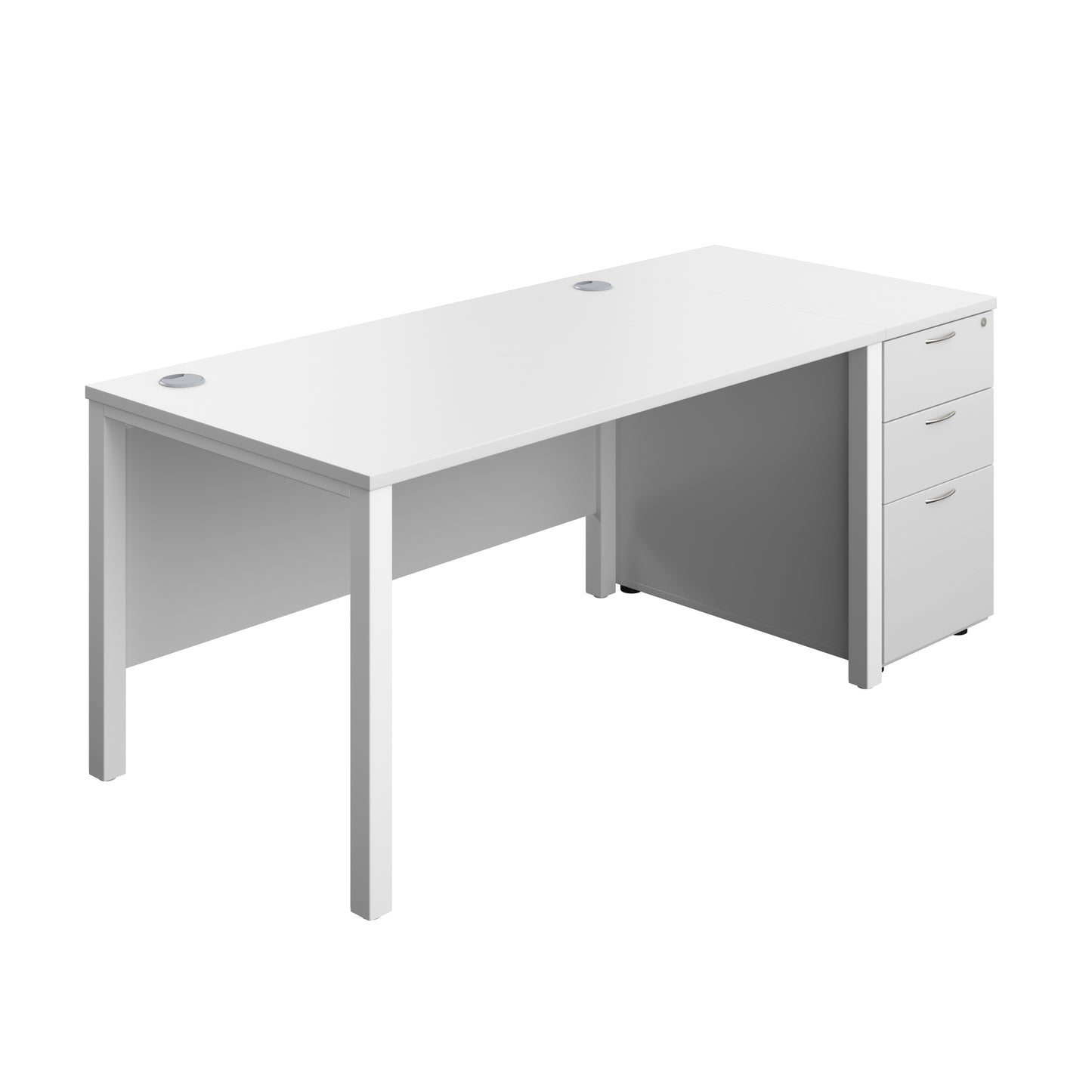 Aztec|Goal Post Leg|Rectangular Desk with 3 Drawer Desk High Pedestal|1400x800|White-White