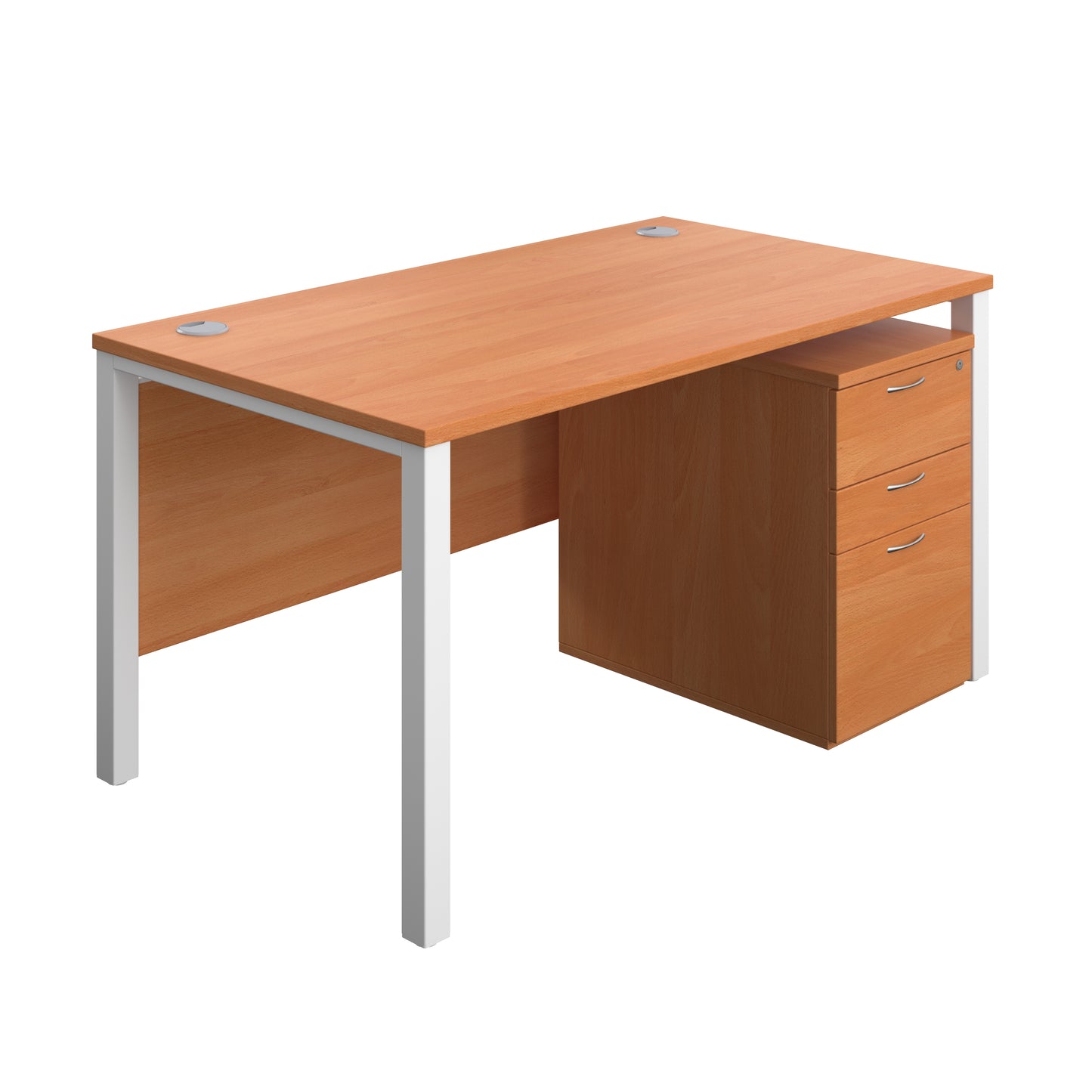 Aztec|Goal Post Leg|Rectangular Desk with 3 Drawer High Mobile Pedestal|1400x800|Beech-White
