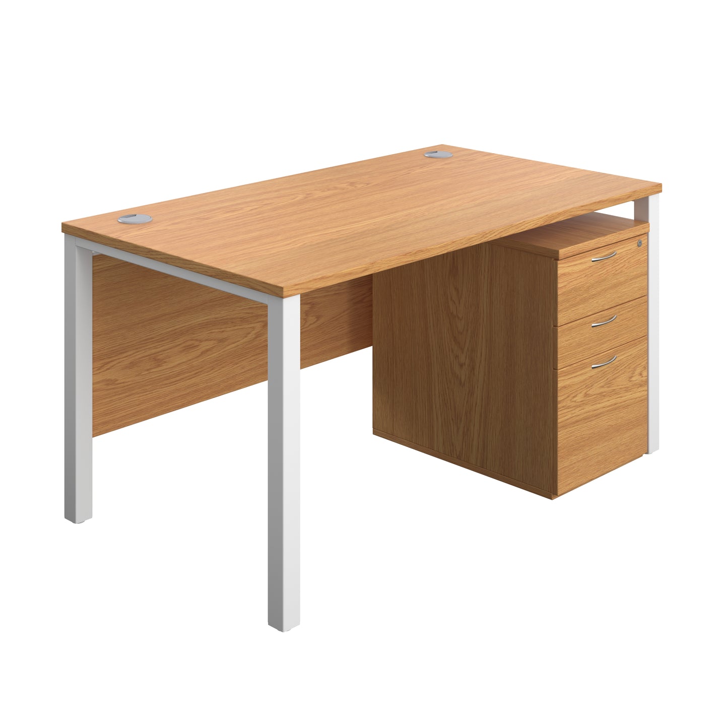 Aztec|Goal Post Leg|Rectangular Desk with 3 Drawer High Mobile Pedestal|1400x800|Nova Oak-White