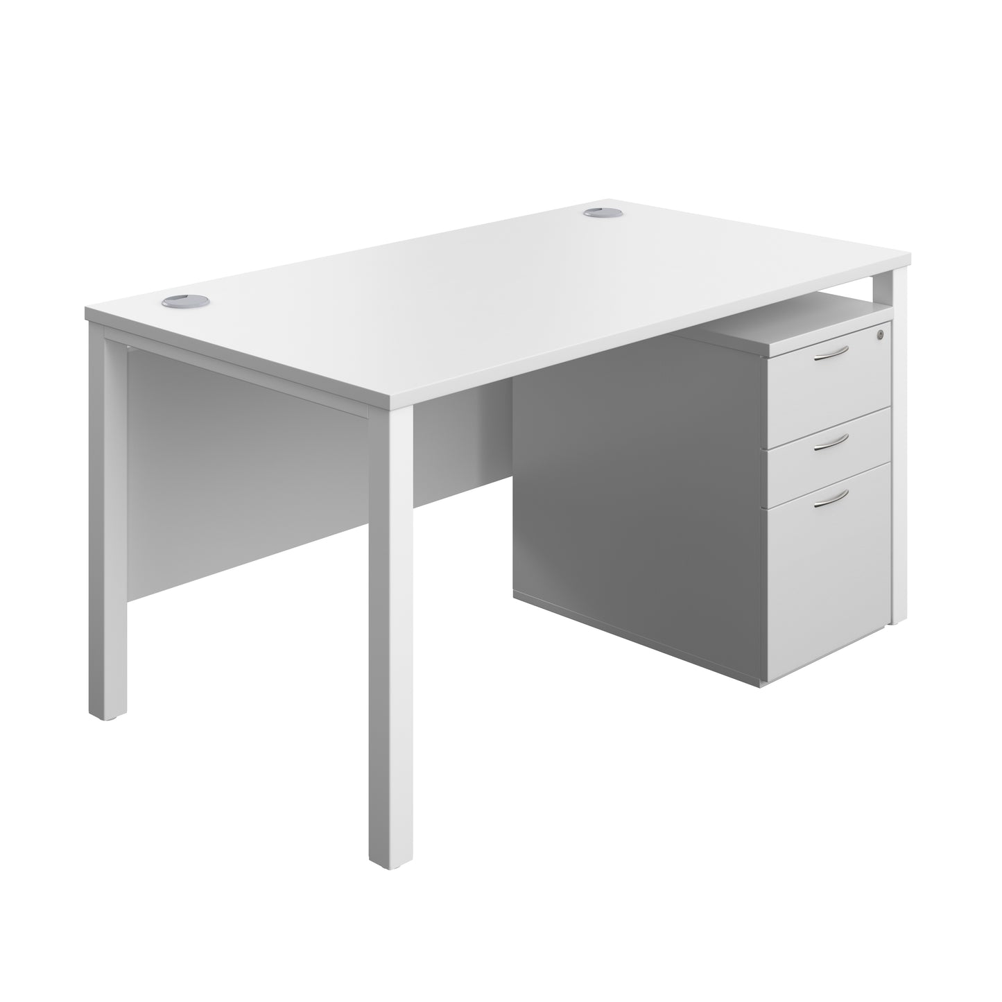 Aztec|Goal Post Leg|Rectangular Desk with 3 Drawer High Mobile Pedestal|1400x800|White-White
