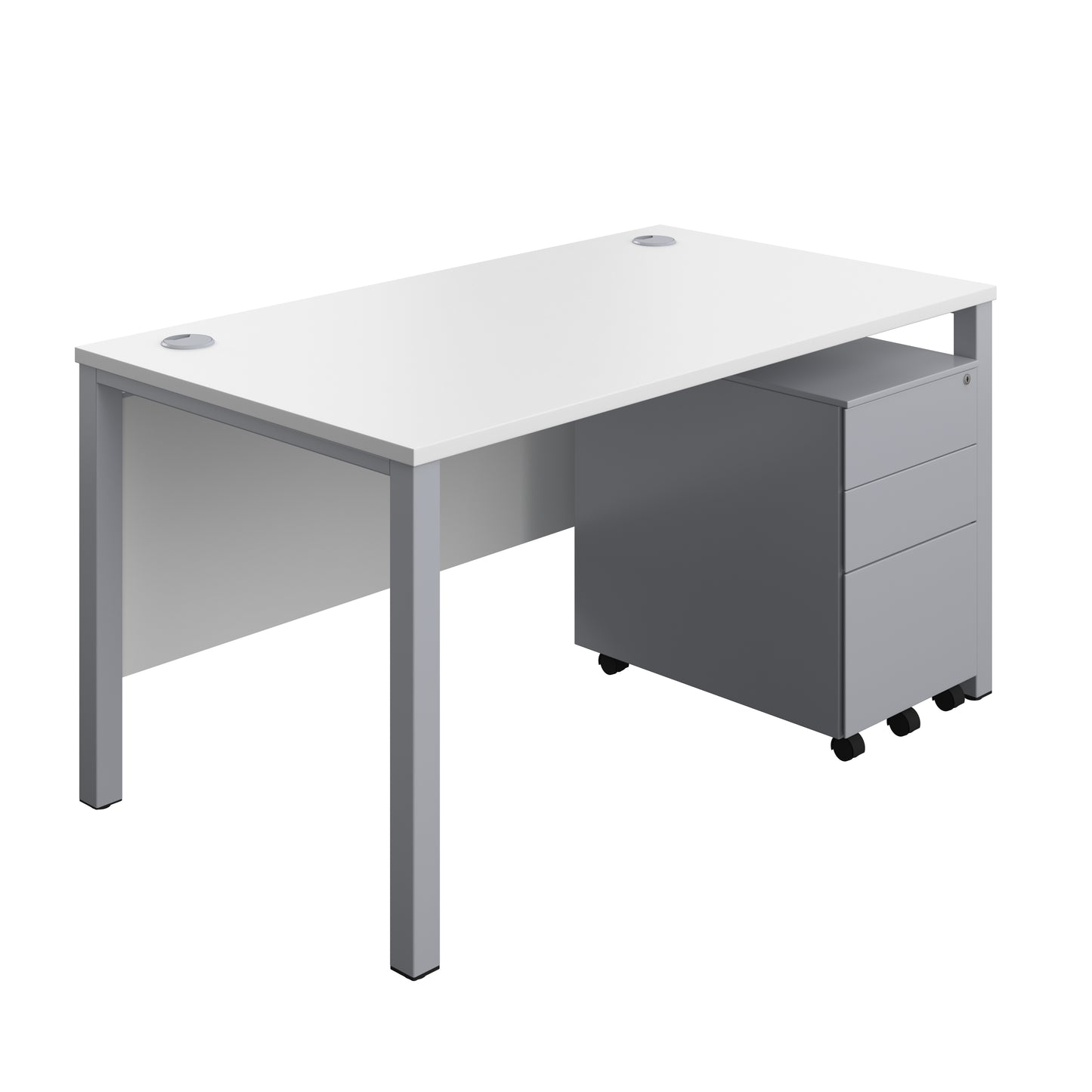 Aztec|Goal Post Leg|Rectangular Desk with 3 Drawer Steel Pedestal|1400x800|White-Silver