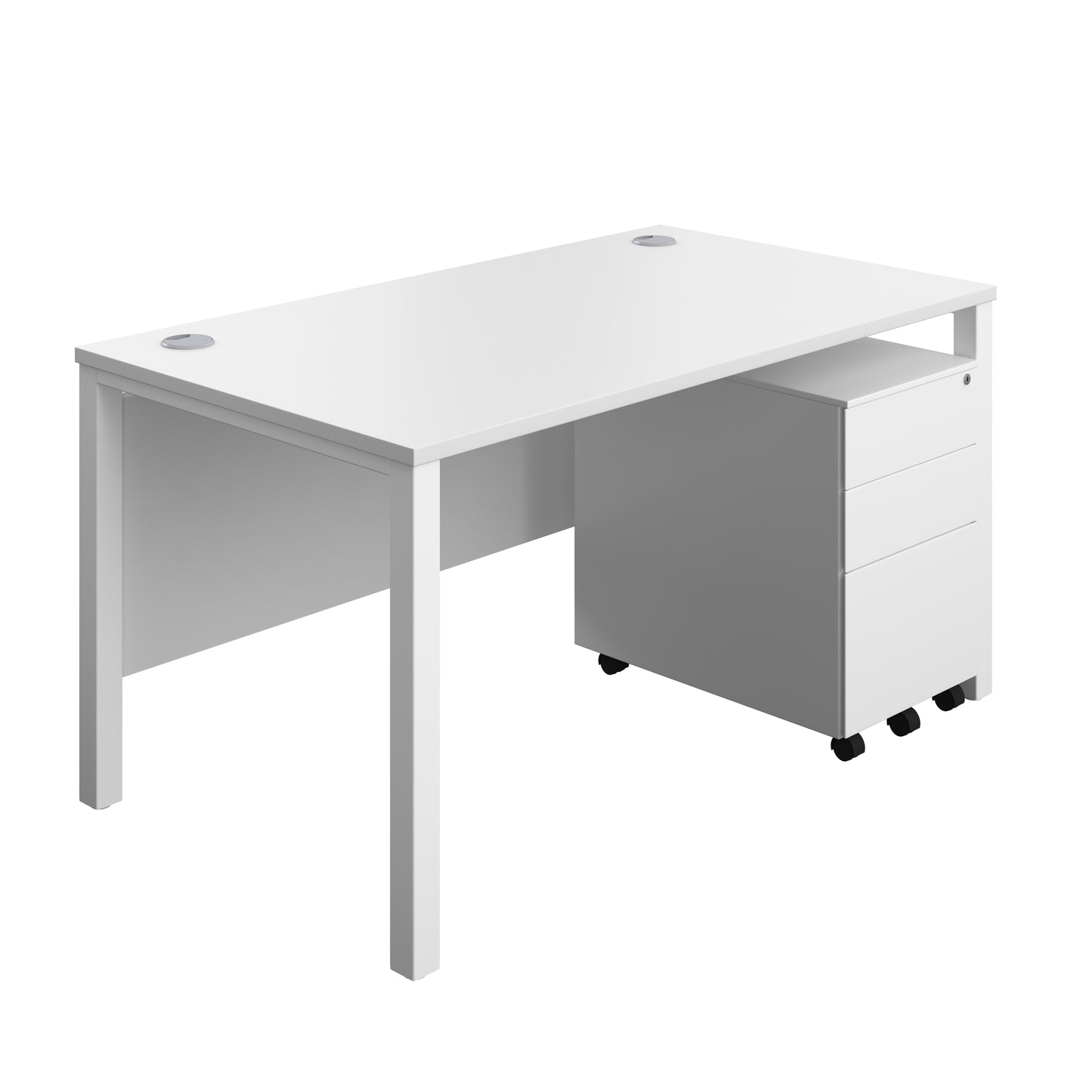 Aztec|Goal Post Leg|Rectangular Desk with 3 Drawer Steel Pedestal|1400x800|White-White
